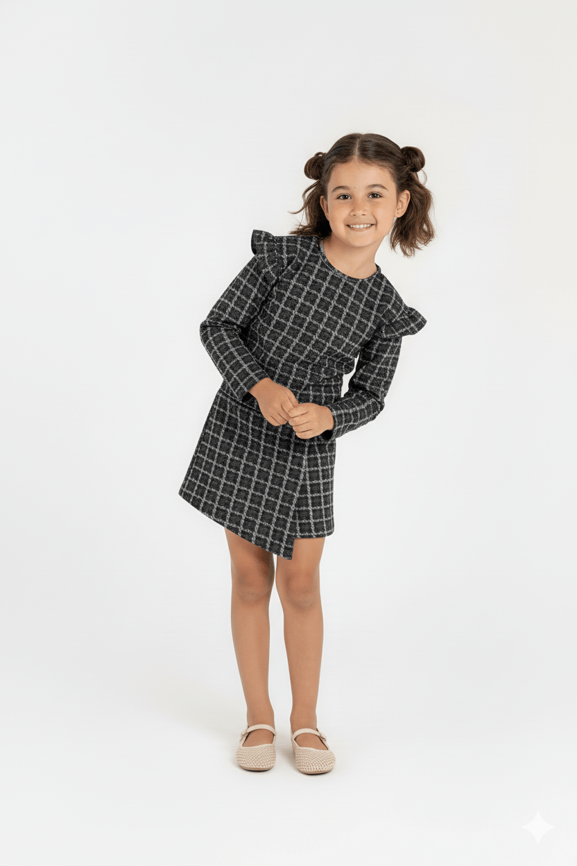 Conjunto Infantil Feminino com Blusa e Short-Saia (Preto) Guloseima