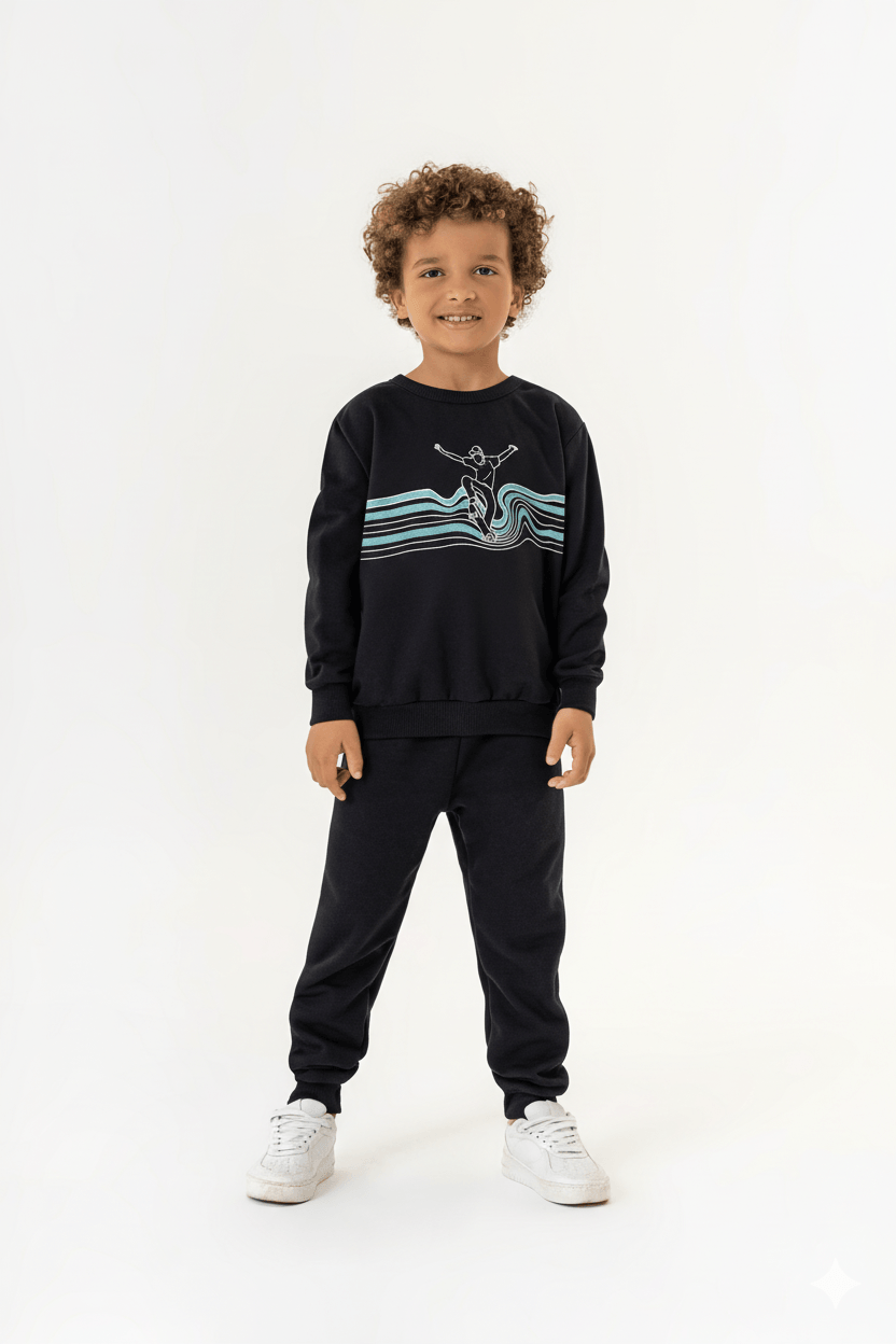 Conjunto em Moletinho Felpado Masculino Infantil (Preto) Guloseima