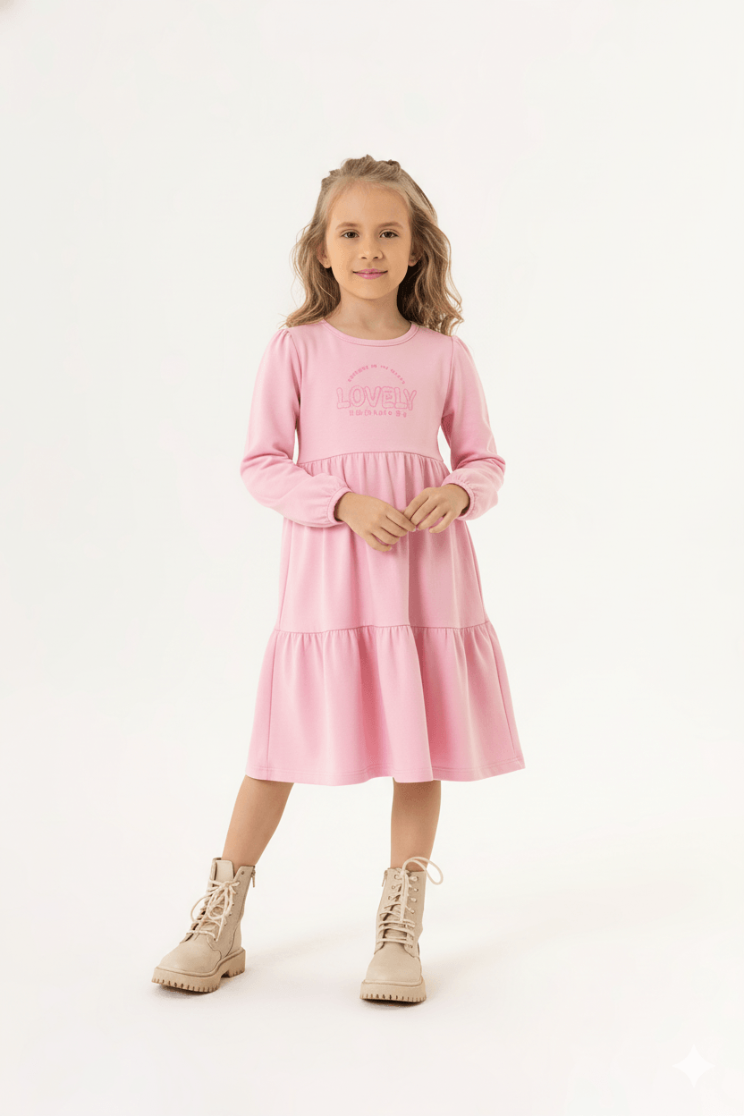 Vestido Manga Longa Infantil em Moletinho (Rosa Claro) Guloseima