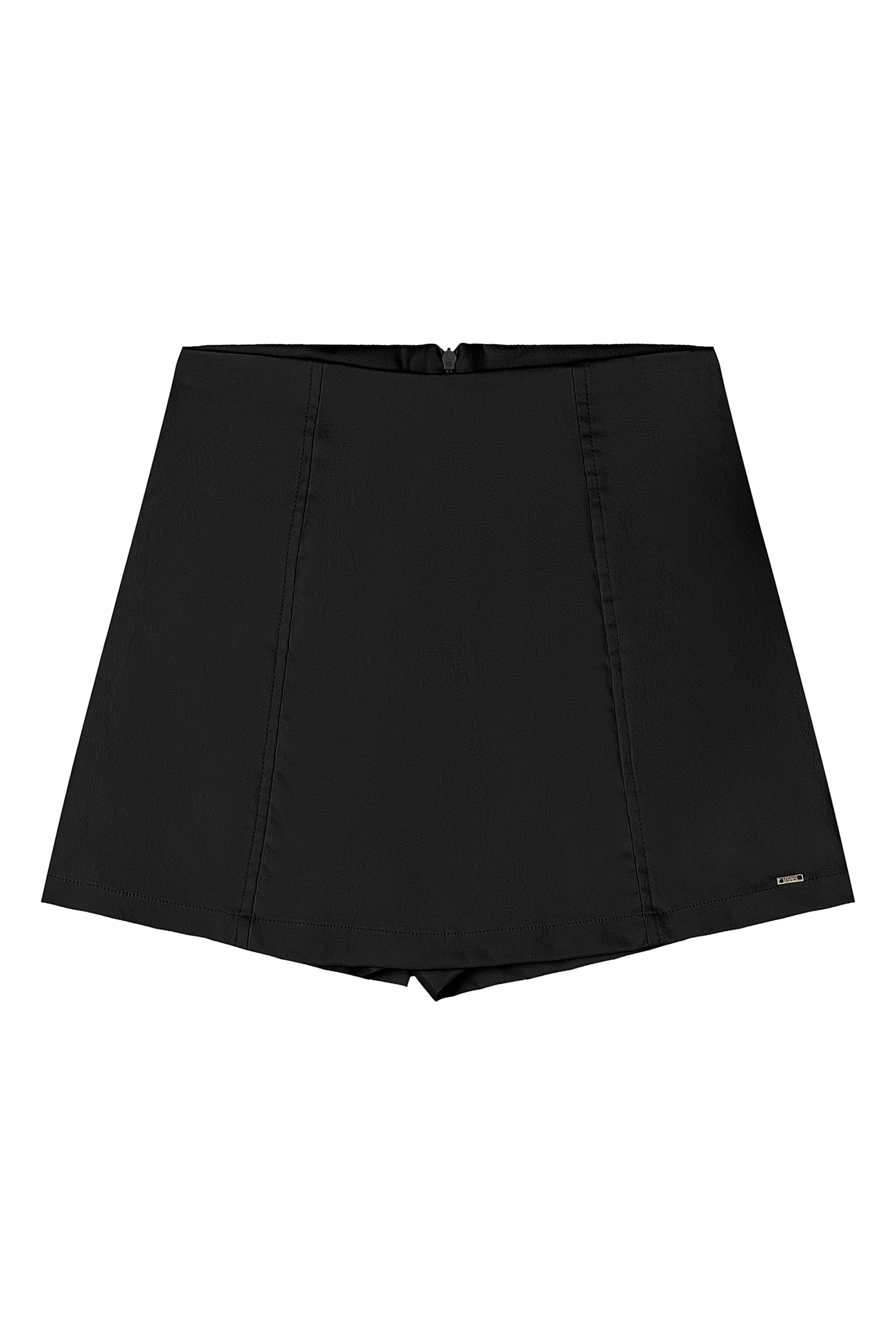 Short-Saia Juvenil em Tecido Bengaline para Menina (Preto) Gloss