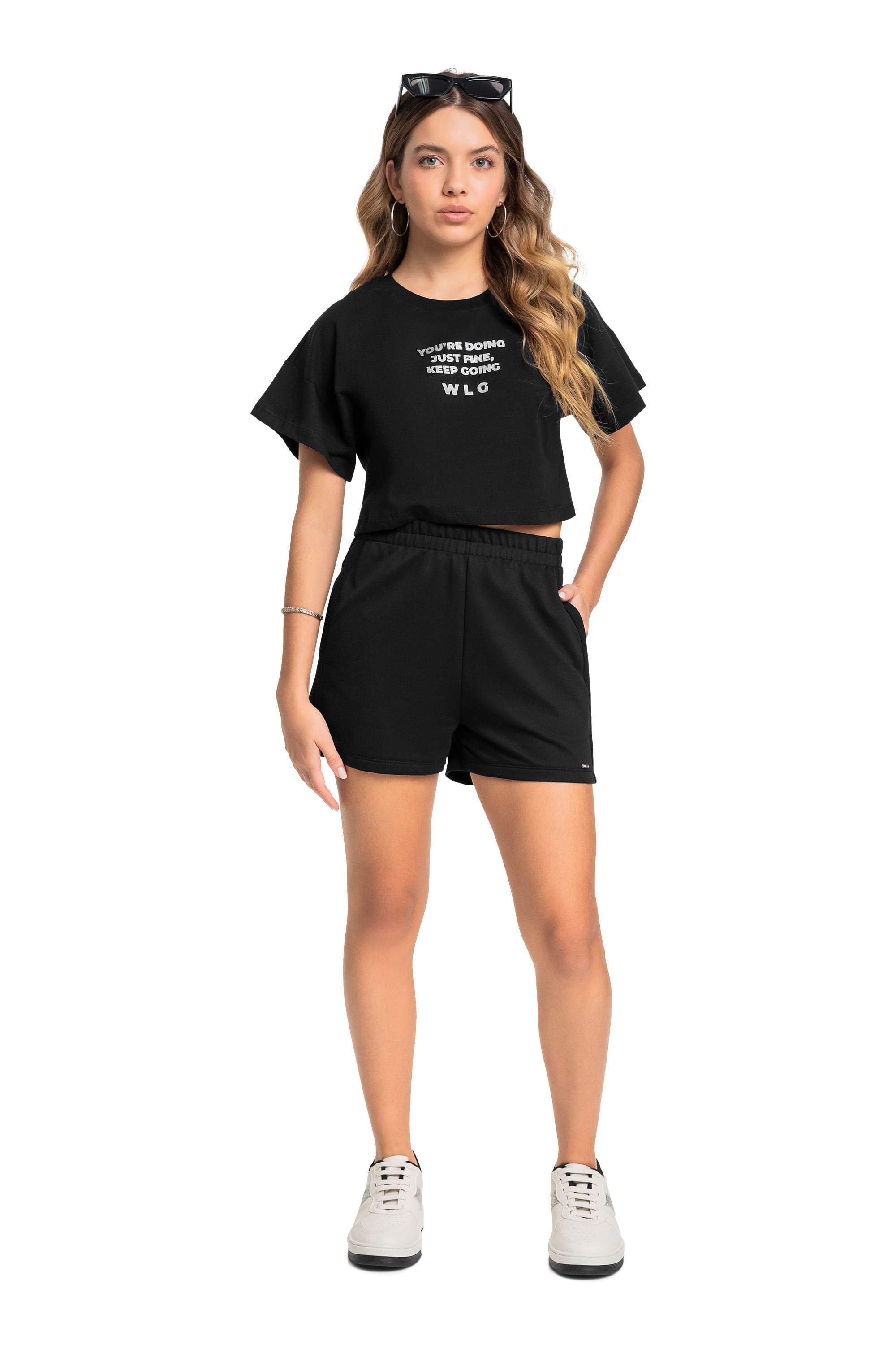 Conjunto Juvenil com Blusa e Short em Moletom para Menina (Preto) Gloss - Imagem 7