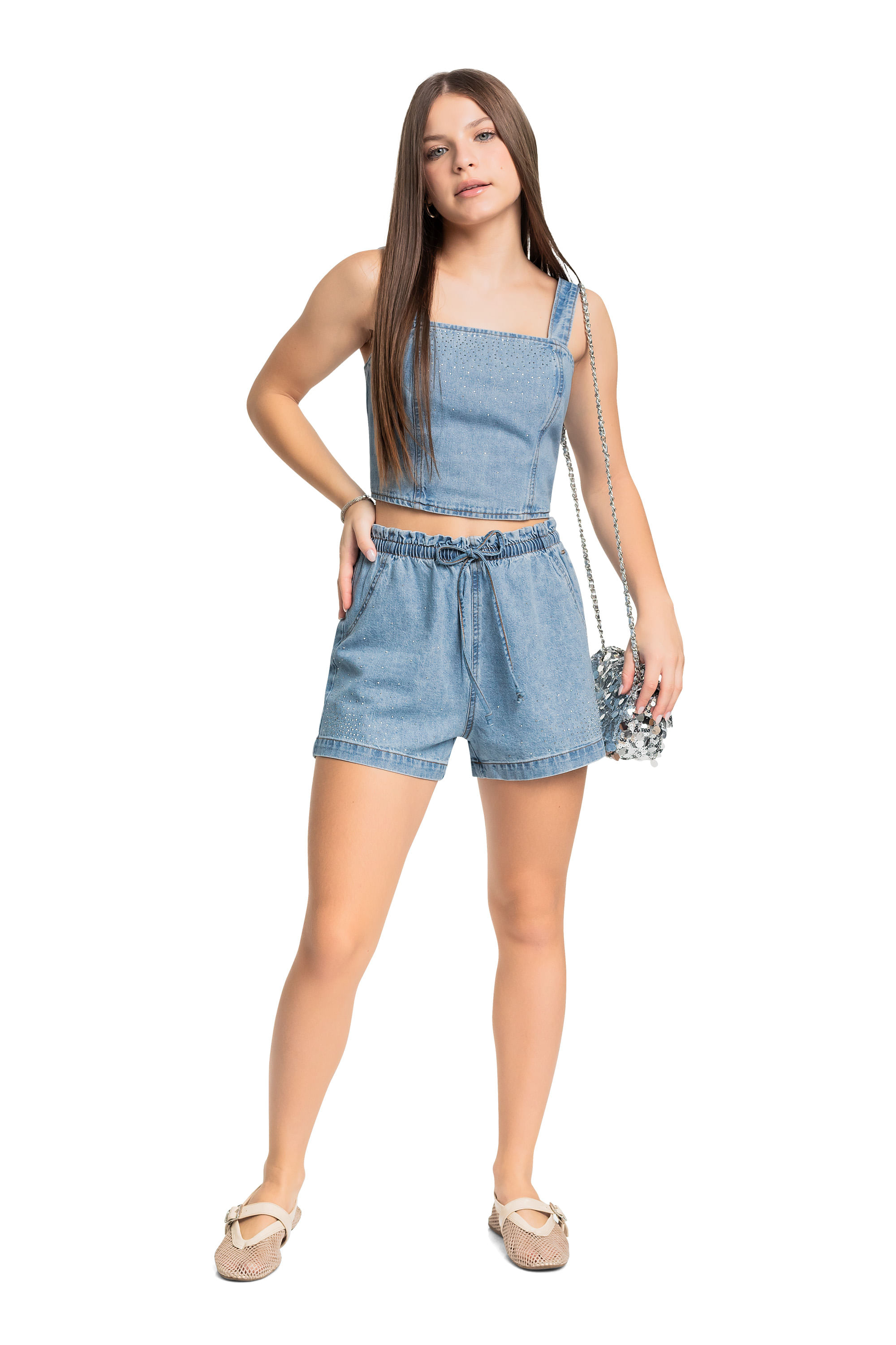 Top Jeans Juvenil com Strass para Menina (Azul) Gloss - Imagem 5