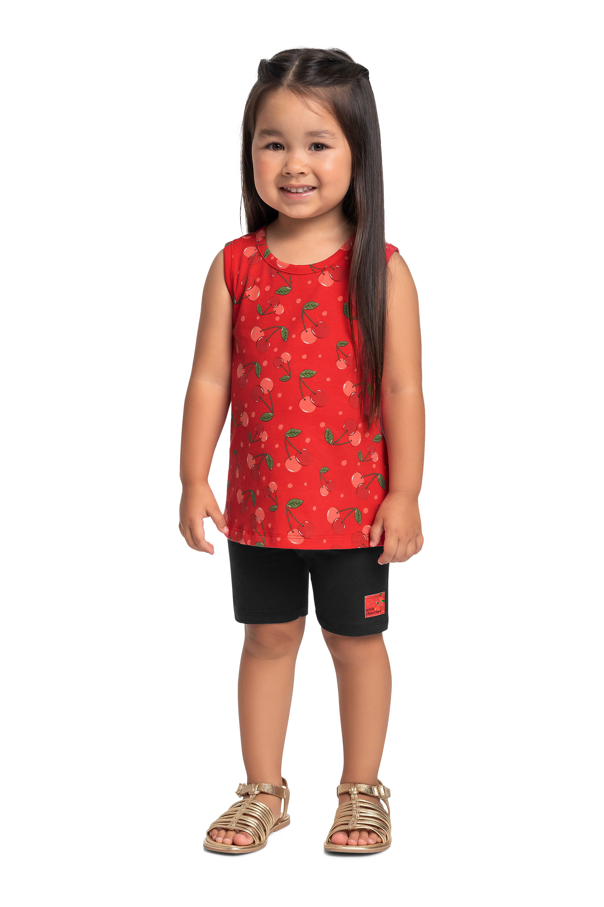 Conjunto Cerejinhas com Regata e Bermuda Ciclista para Menina (Vermelho) Bee Loop