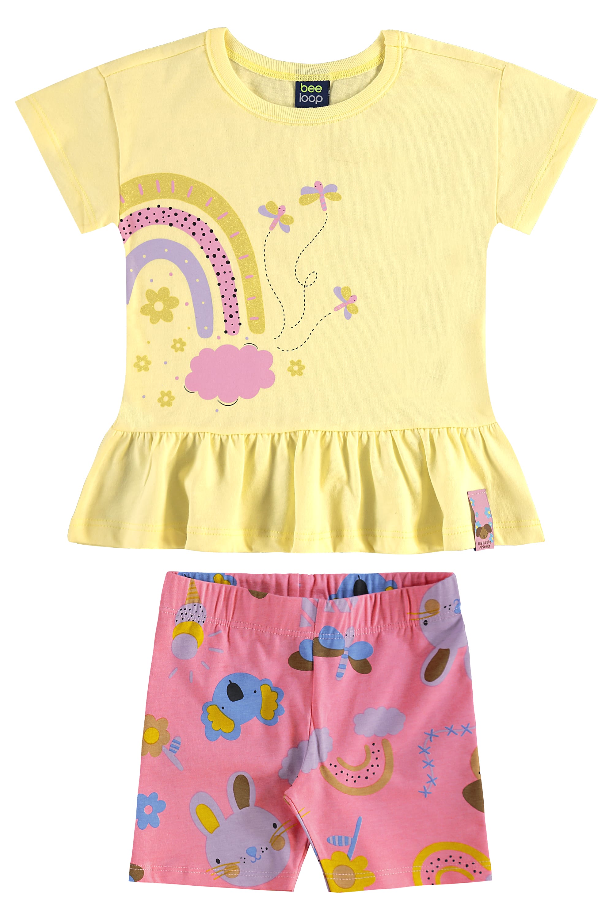 Conjunto Bichinhos com Blusa e Bermuda Ciclista para Menina (Amarelo) Bee Loop