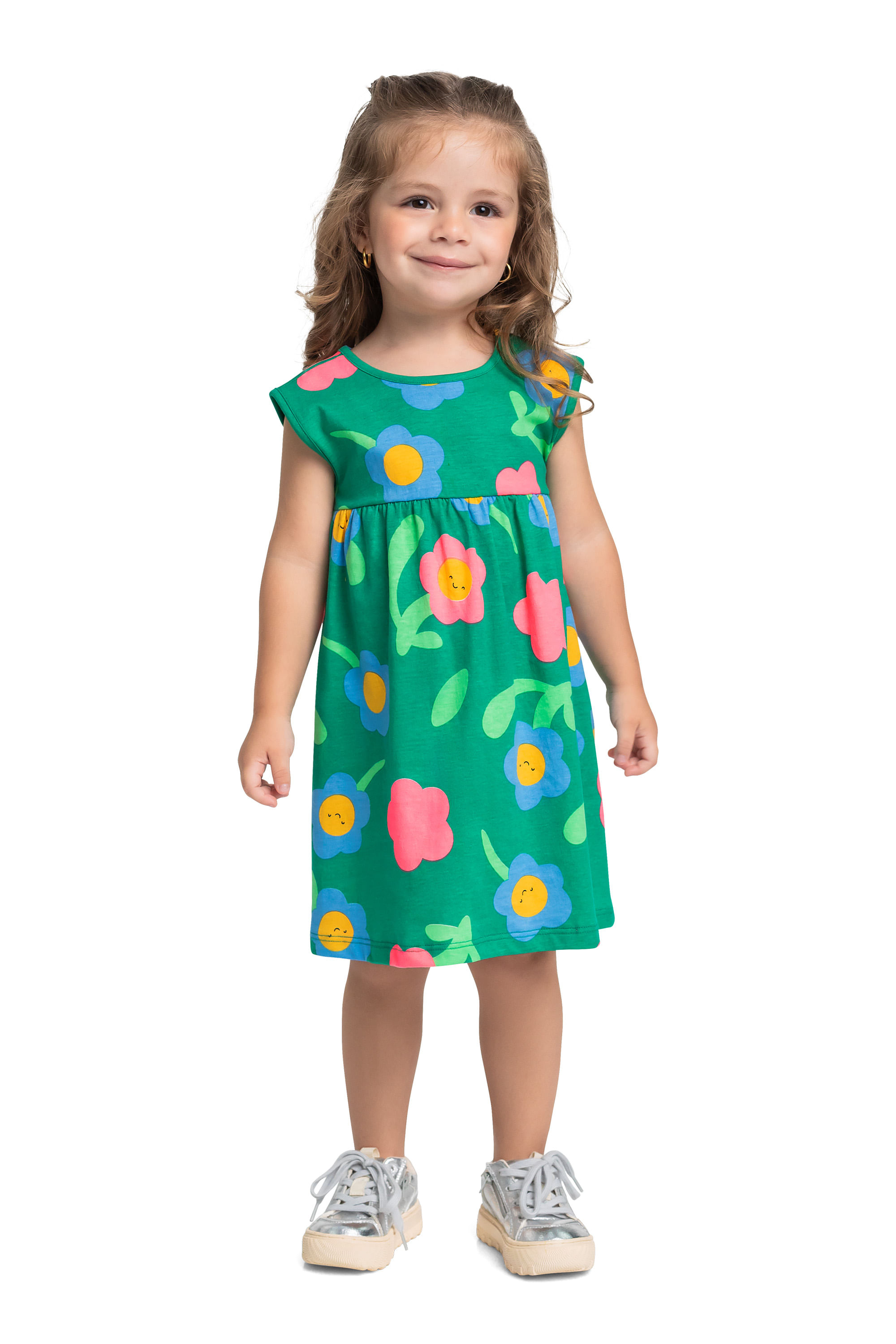 Vestido Infantil de Florezinhas para Menina (Verde) Bee Loop