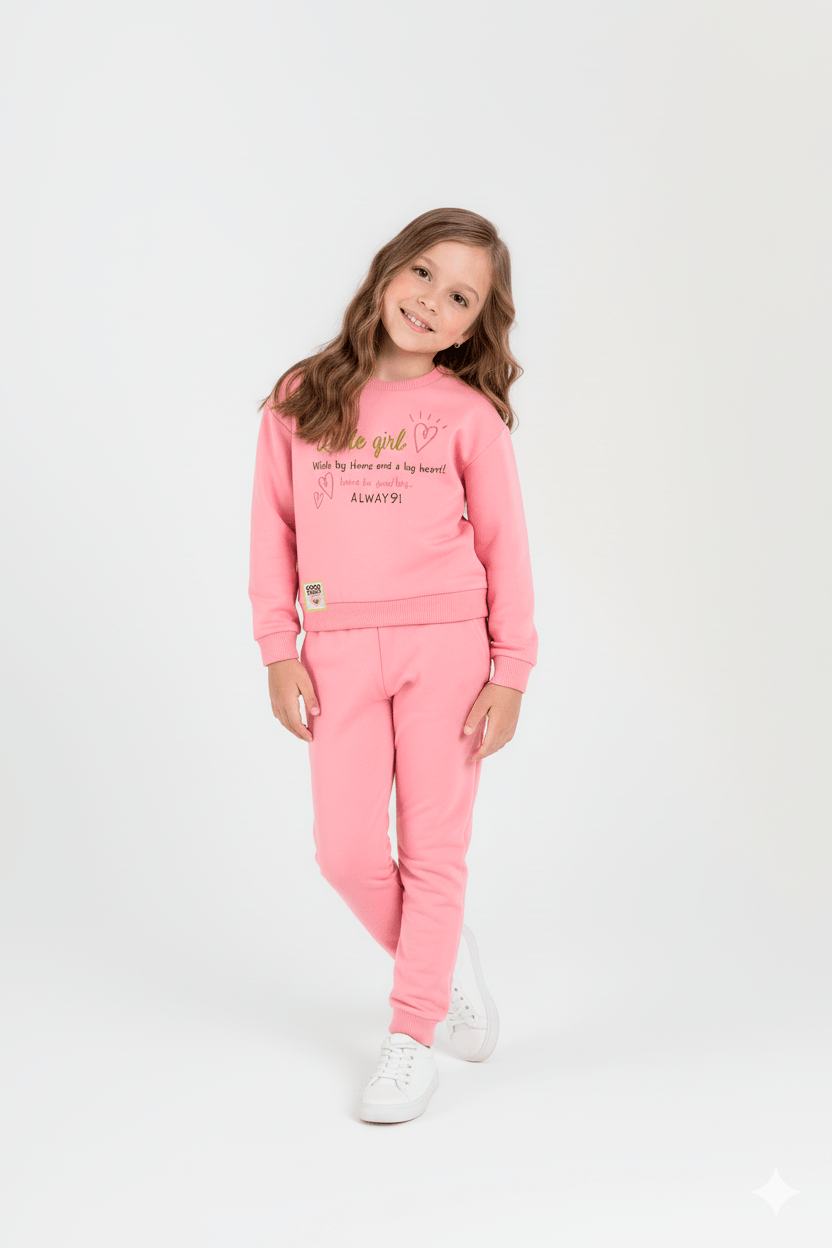 Conjunto Infantil Feminino em Moletom Felpado (Rosa Fluorescente) Guloseima