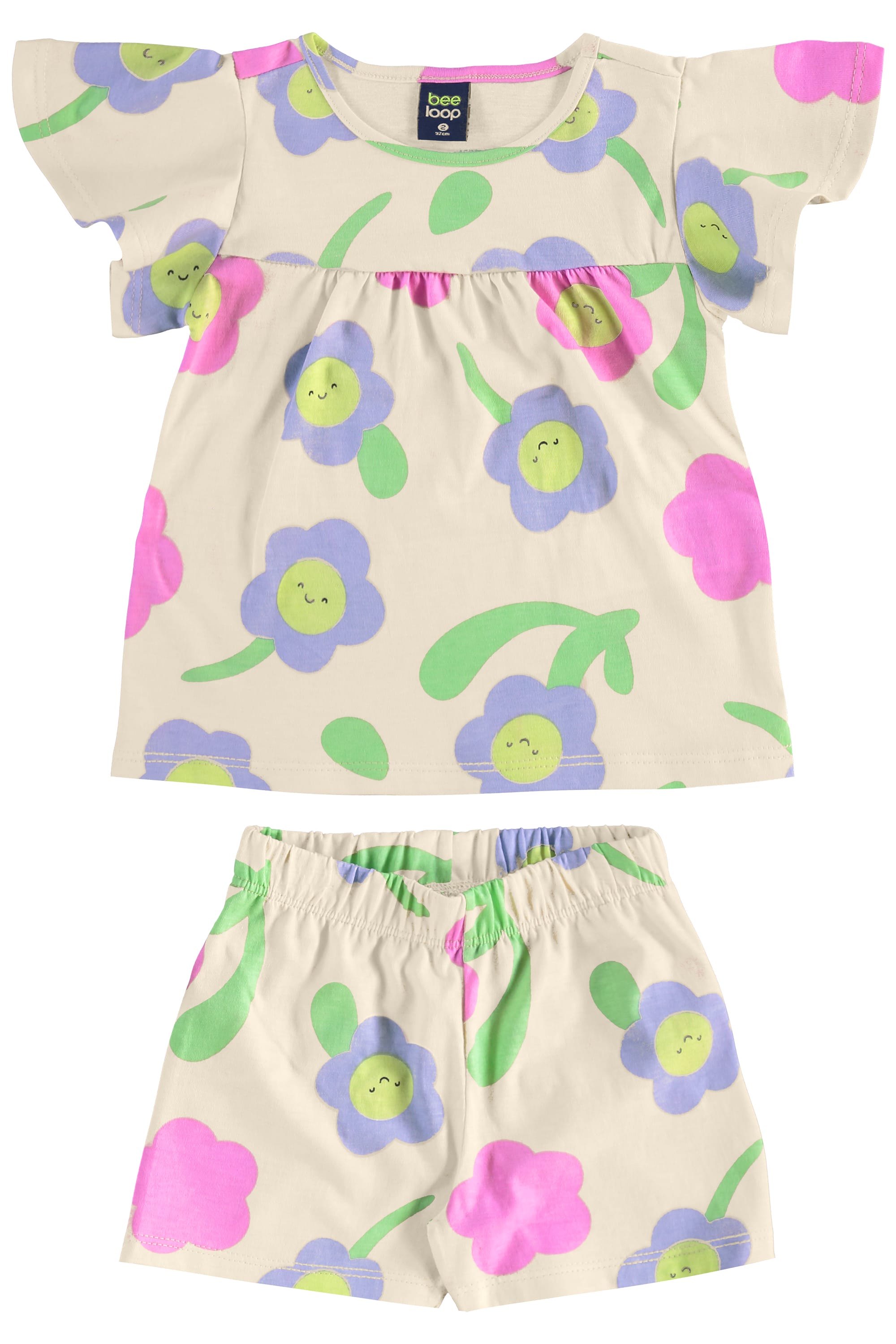 Conjunto Infantil Florezinhas com Blusa e Short para Menina (Bege) Bee Loop