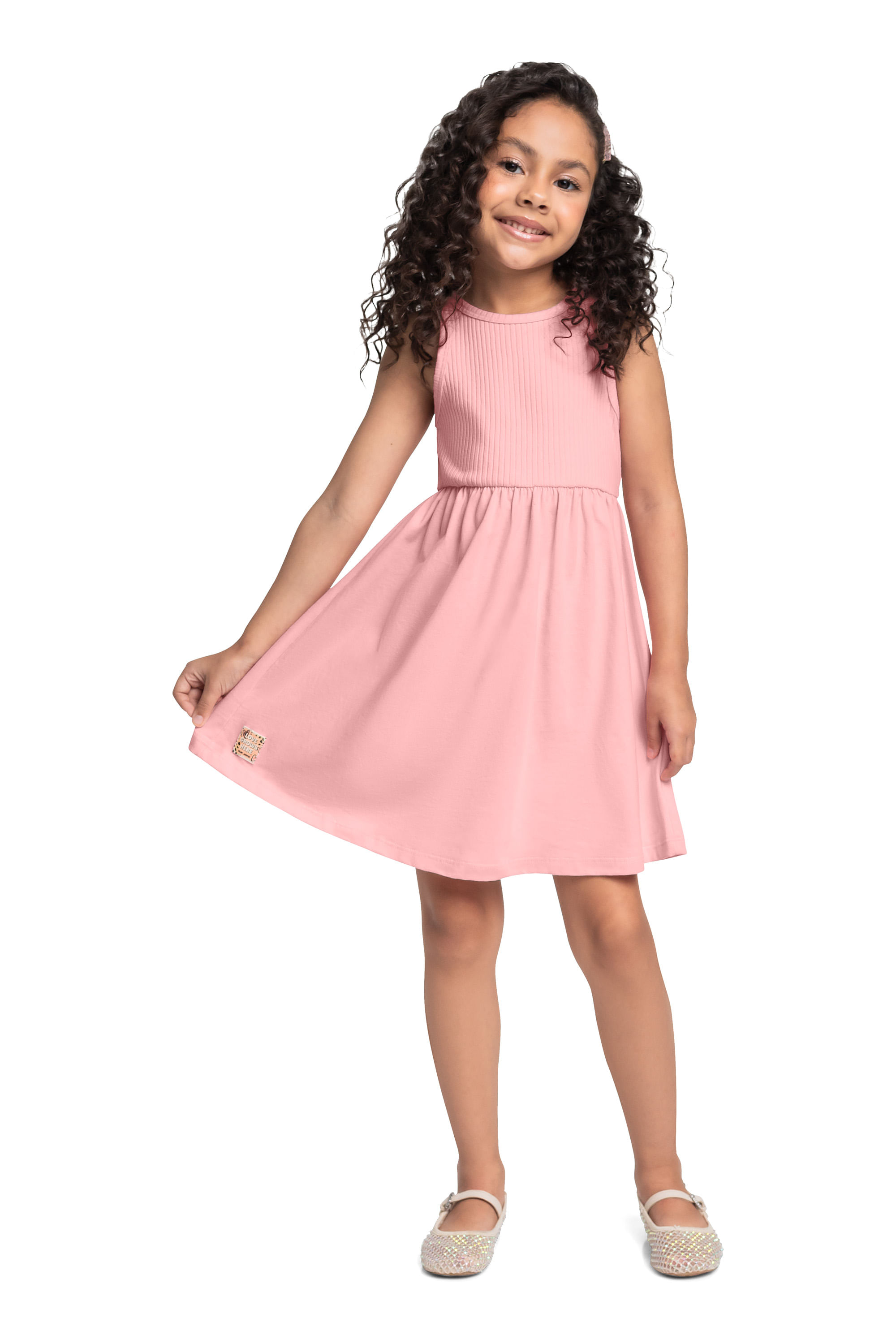 Vestido em Meia Malha com Ribana para Menina (Rosa) Bee Loop