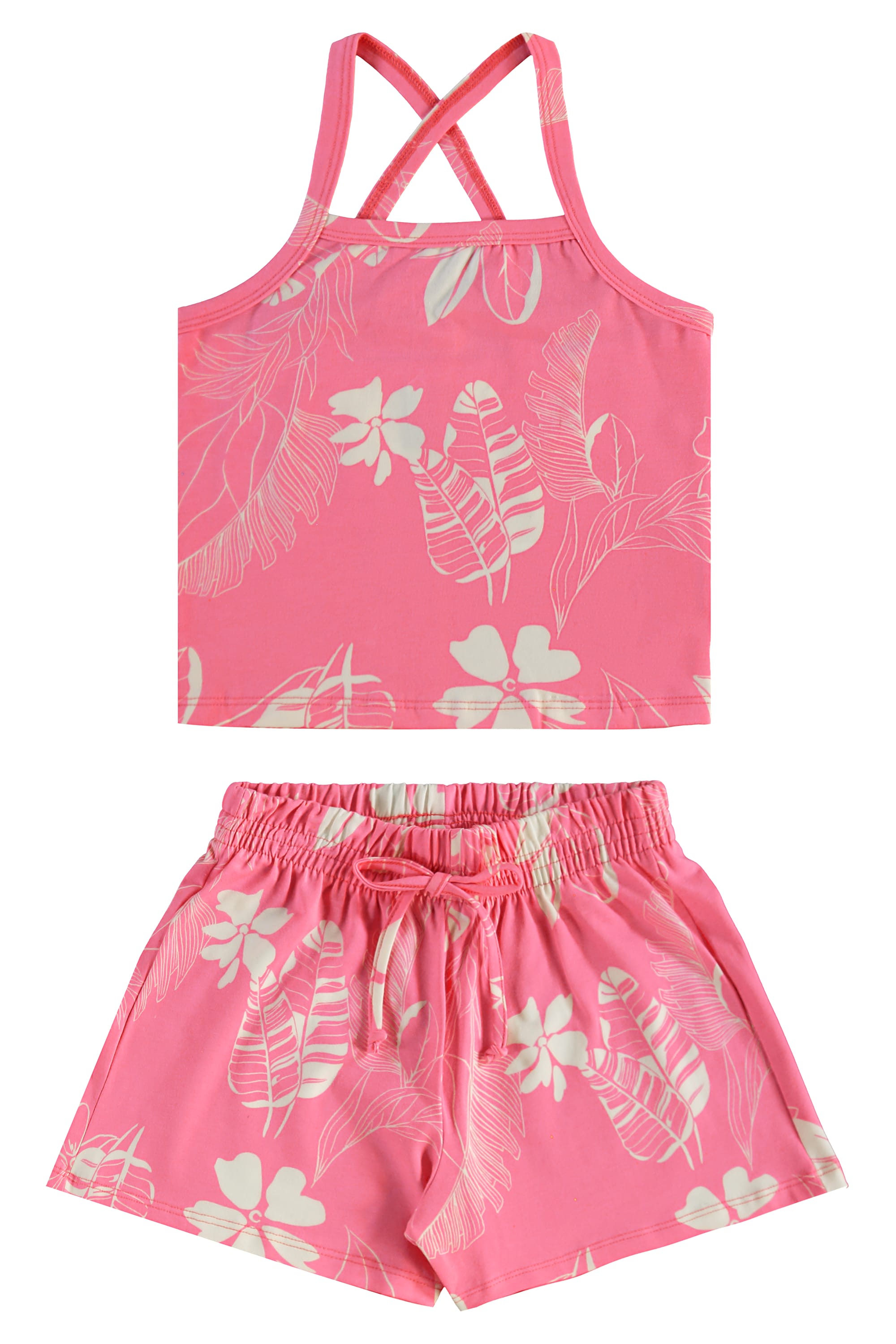 Conjunto Floral com Regata Cropped e Short para Menina (Rosa) Bee Loop