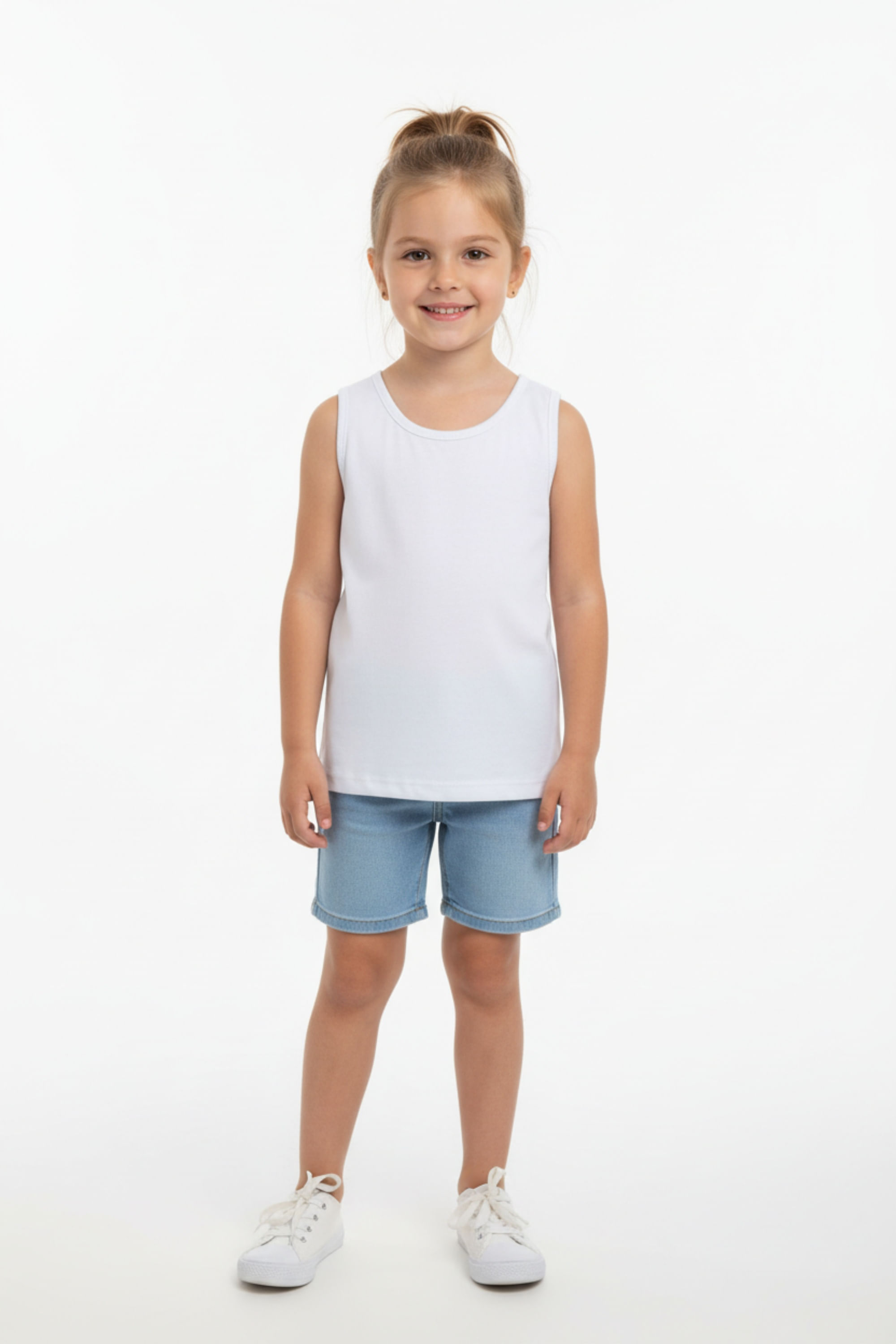 Regata Básica Infantil em Meia Malha para Menina (Branco) Bee Loop - Imagem 13