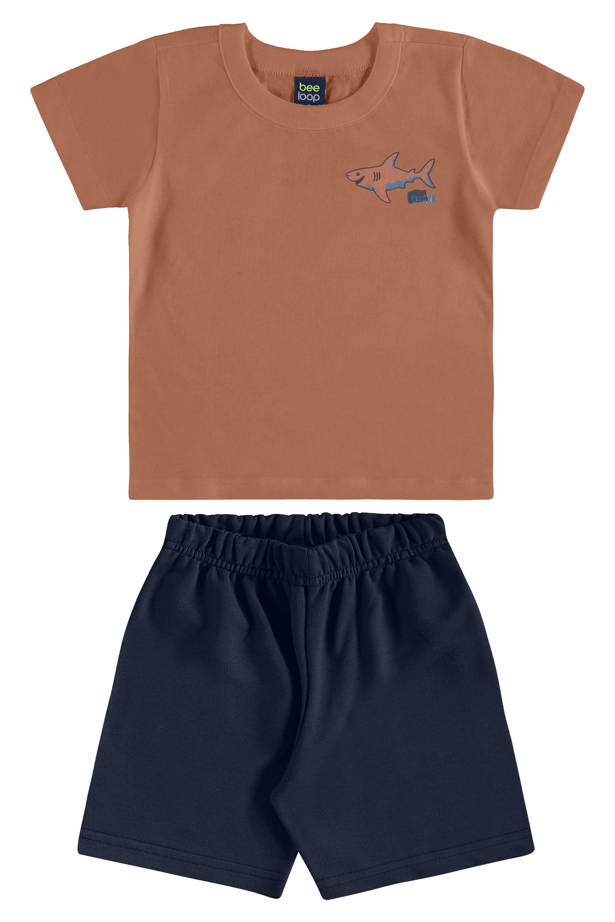 Conjunto Infantil com Camiseta Tubarão e Bermuda para Menino (Marrom) Bee Loop