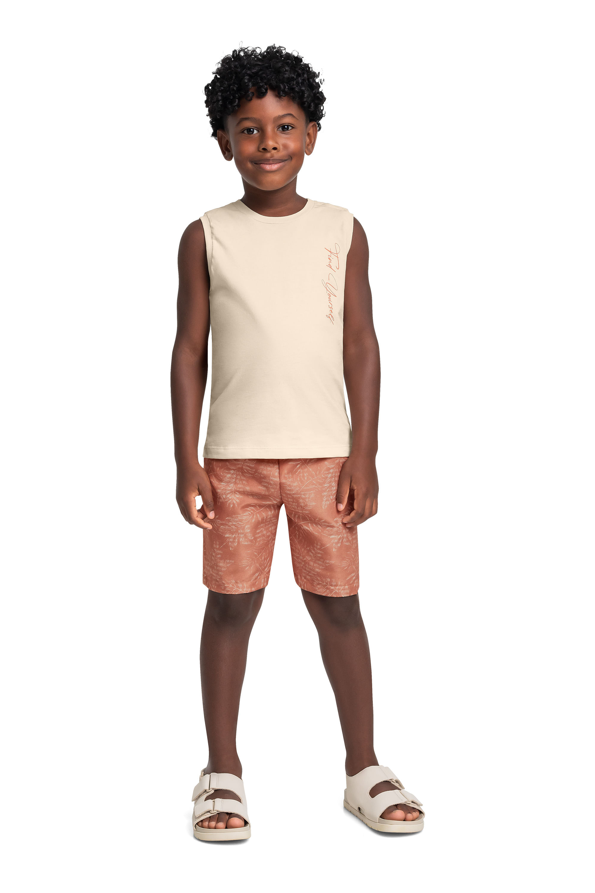 Conjunto com Regata e Bermuda Tropical para Menino (Bege) Bee Loop