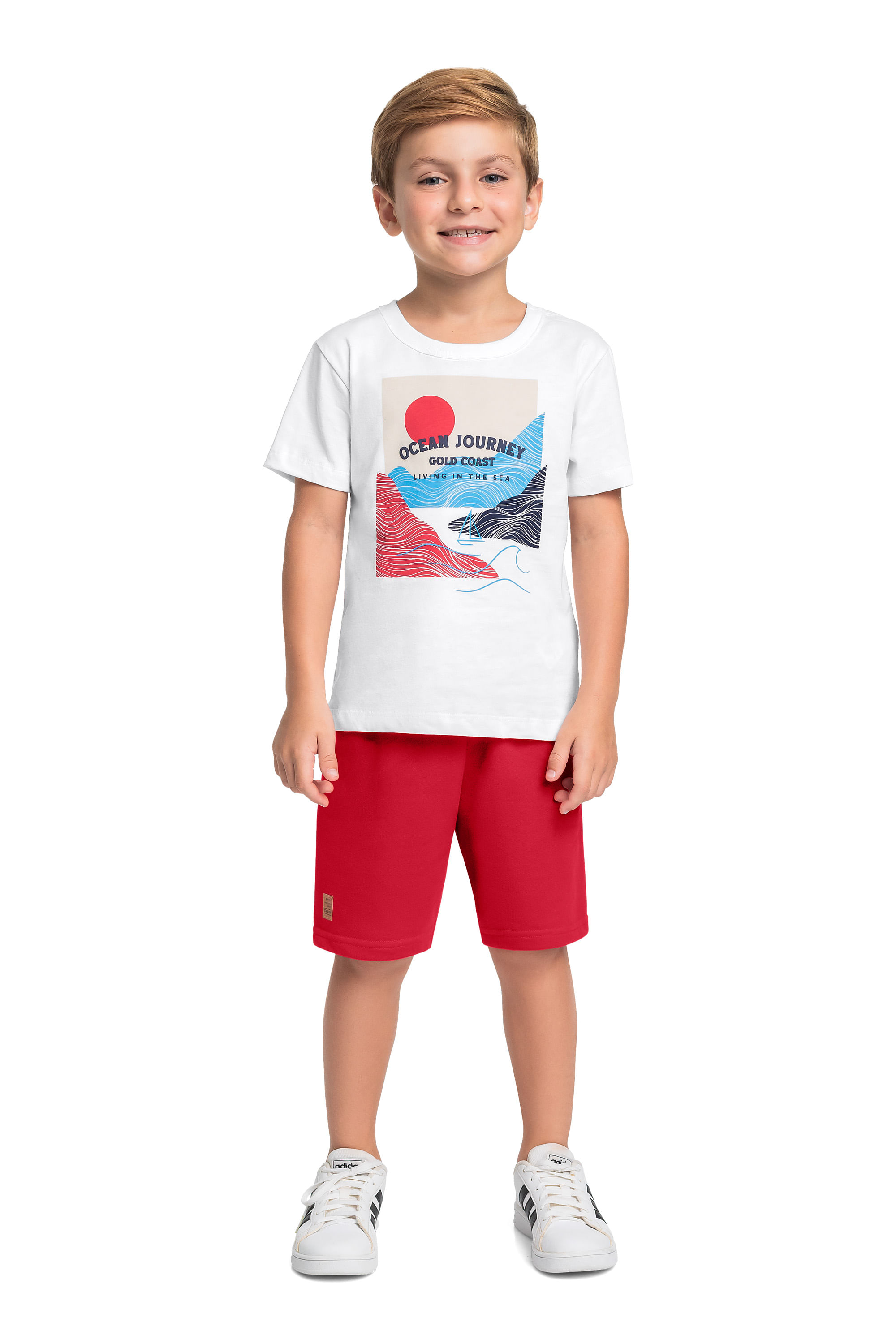 Conjunto com Regata e Bermuda Tropical em Moletom para Menino (Branco) Bee Loop