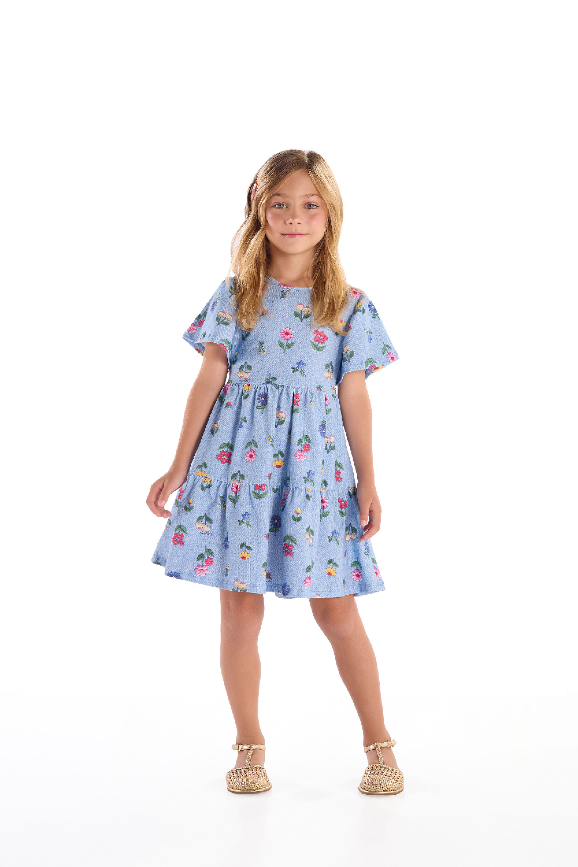 Vestido Infantil em Cotton Florido (Azul) Quimby
