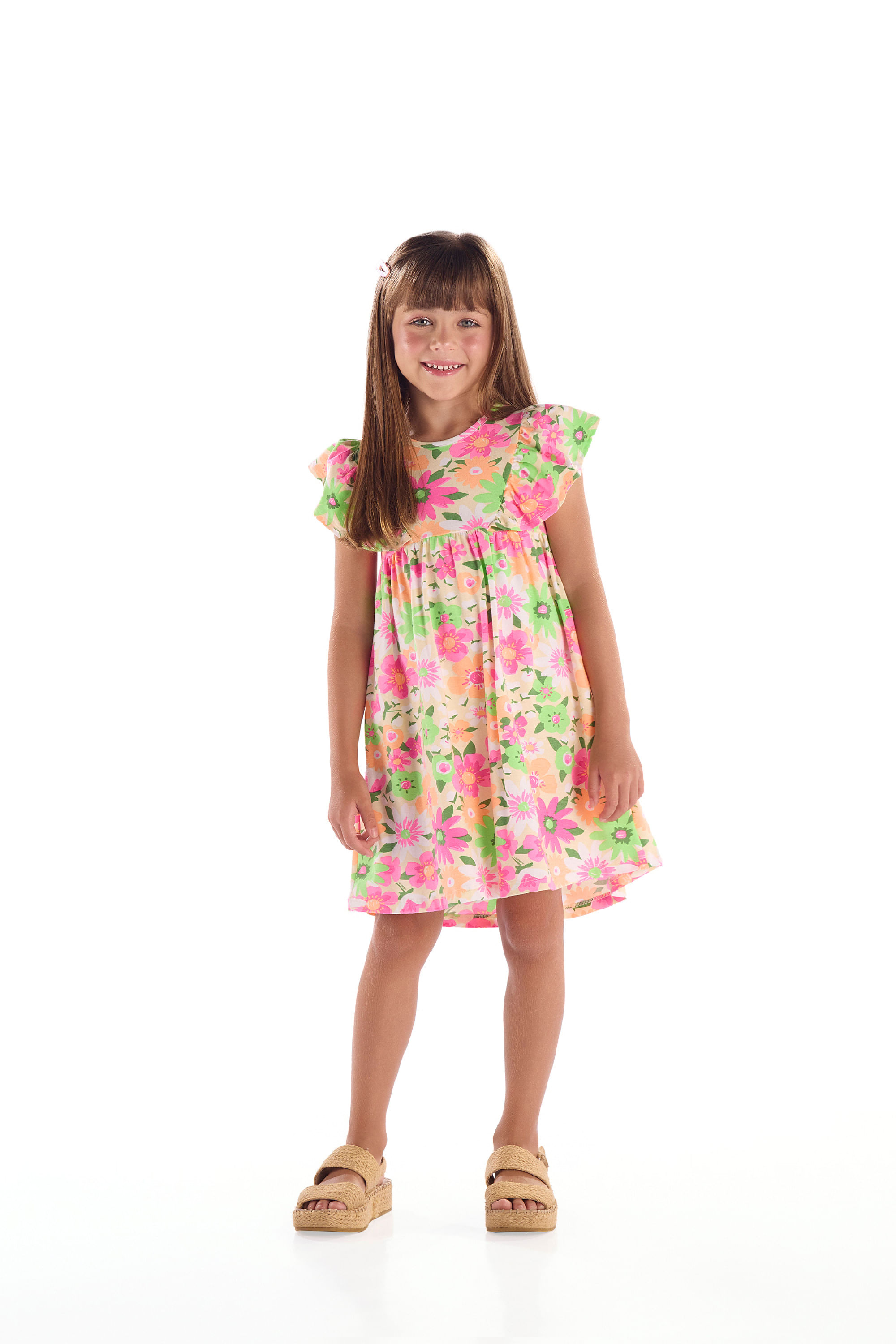 Vestido Infantil em Cotton Florido (Rosa) Quimby