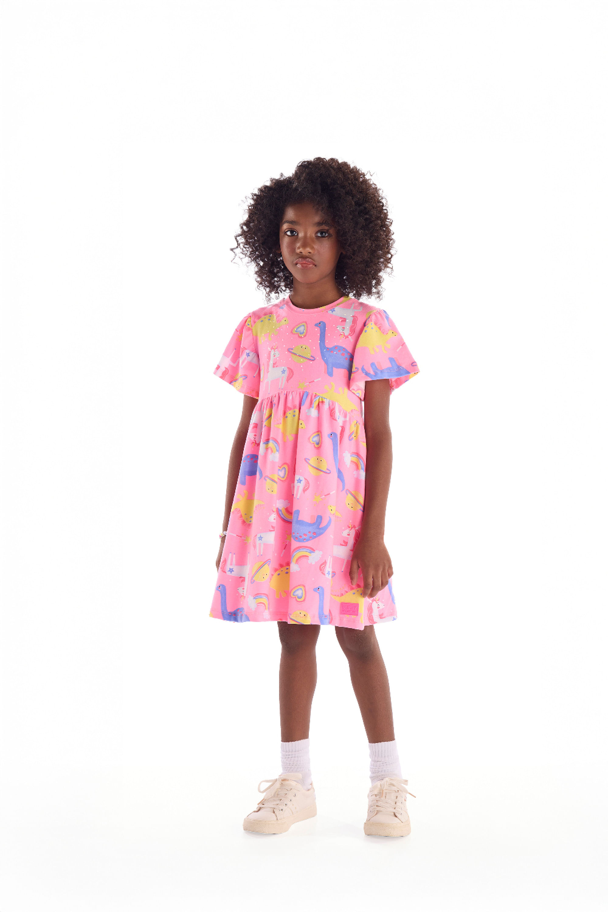 Vestido Infantil em Cotton Dinos e Unicórnios (Rosa) Quimby - Imagem 16