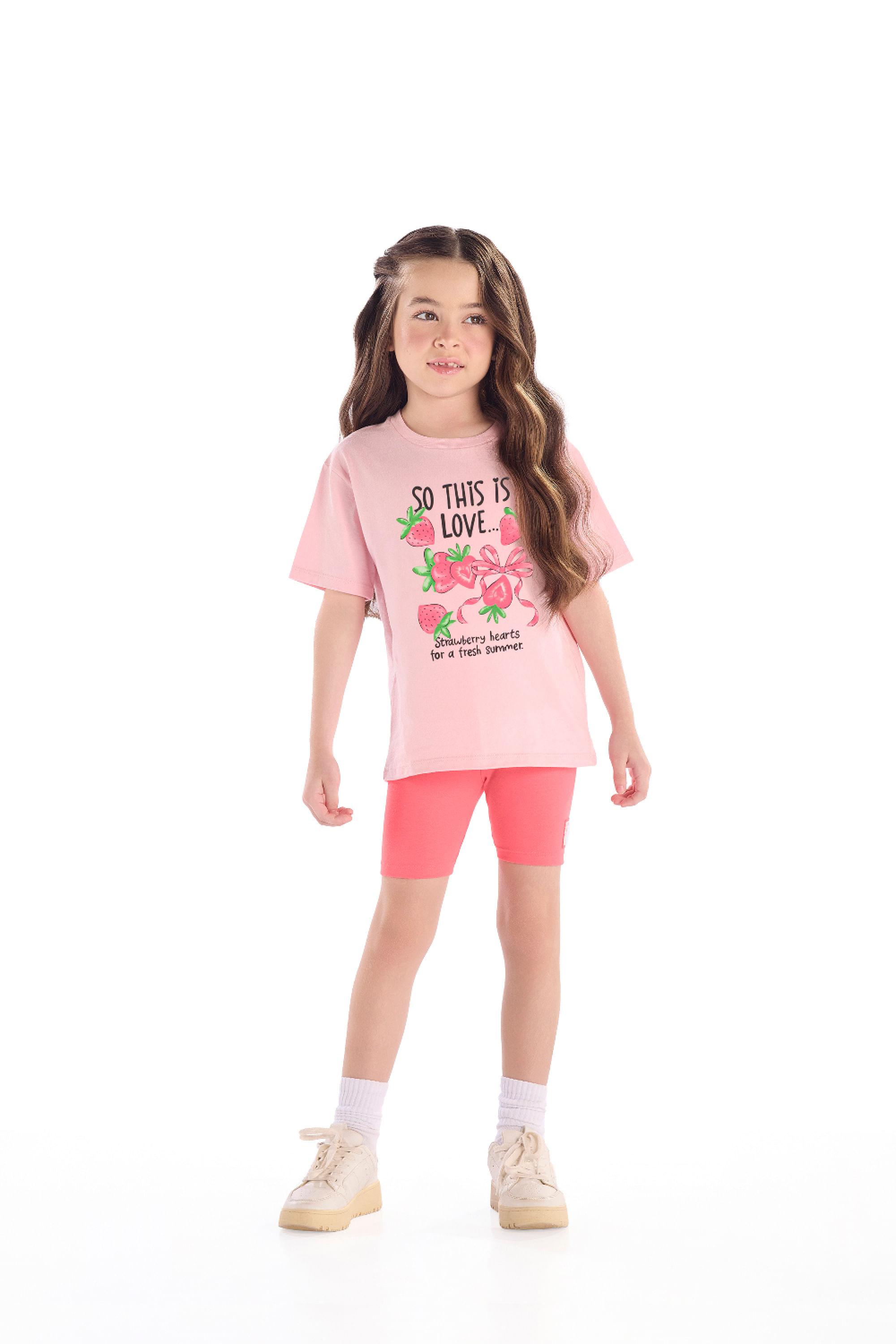 Conjunto Infantil Blusa com Strass e Ciclista Colorida (Rosa Claro) Quimby