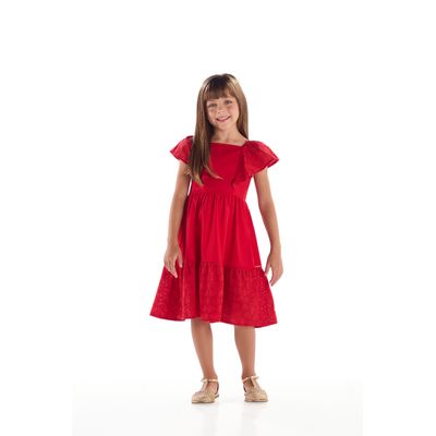 Vestido Infantil em Laise com Babado (Vermelho) Quimby