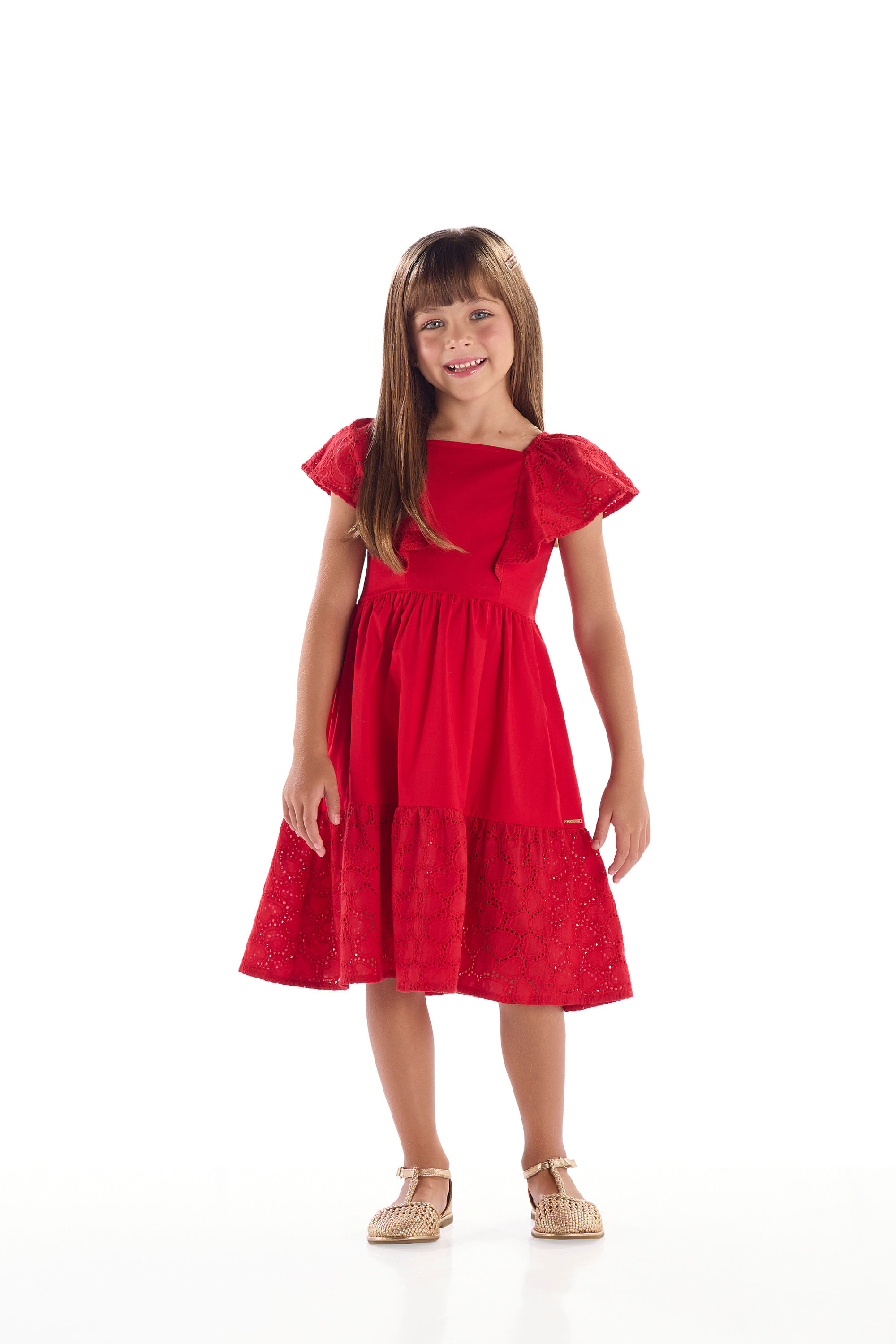 Vestido Infantil em Laise com Babado (Vermelho) Quimby - Imagem 4