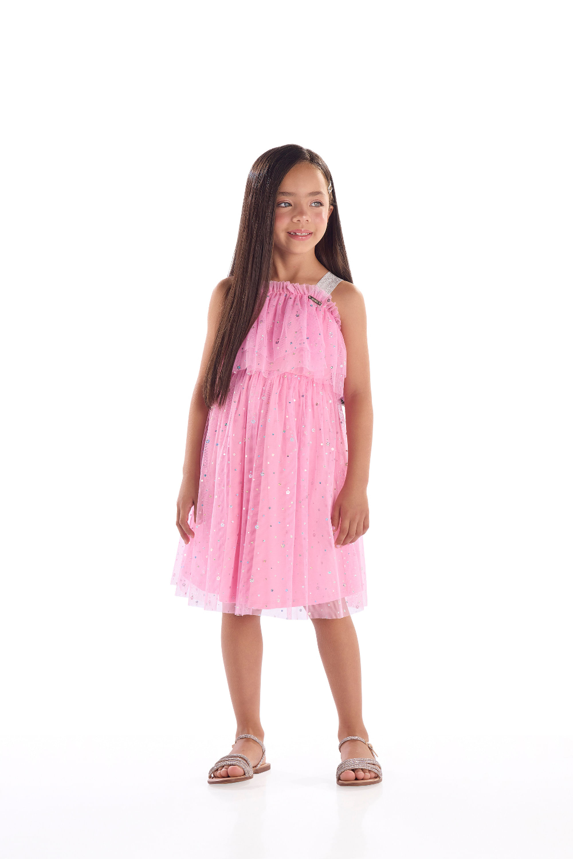 Vestido Infantil de Festa em Tule com Forro em Algodão (Rosa Claro) Quimby