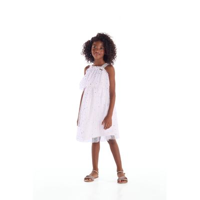 Vestido Infantil de Festa em Tule com Forro em Algodão (Branco) Quimby