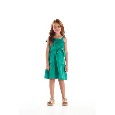 Vestido Infantil em Tricoline Franzido (Verde) Quimby