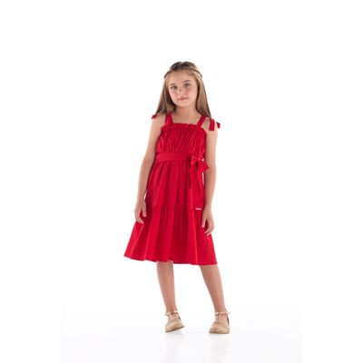 Vestido Infantil em Tricoline Franzido (Vermelho) Quimby