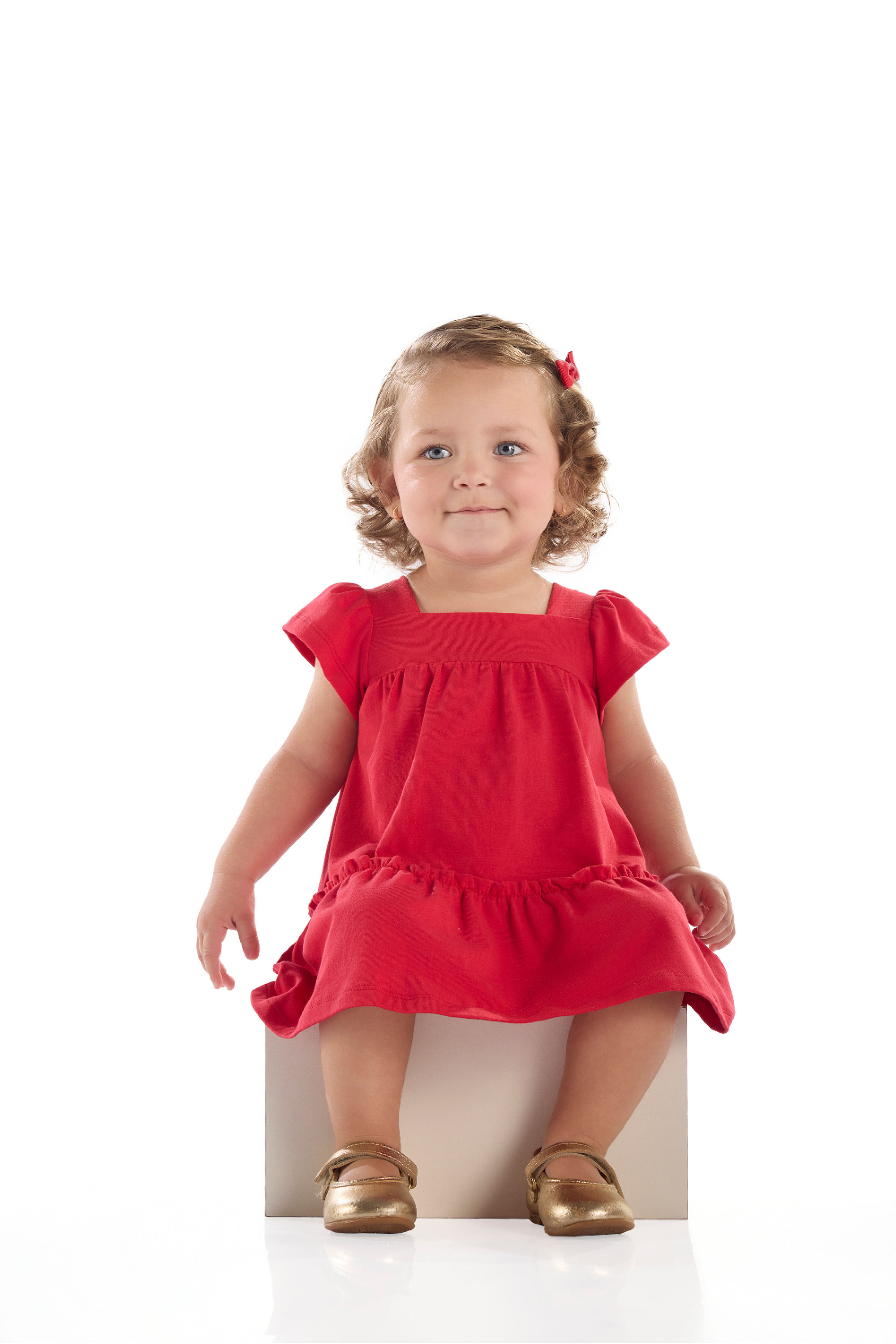Vestido Bebê em Cotton com Babados Franzidos (Vermelho ) Quimby