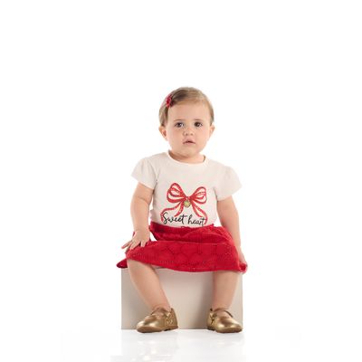 Conjunto Bebê com Blusa Estampada e Saia Laise (Off White) Quimby