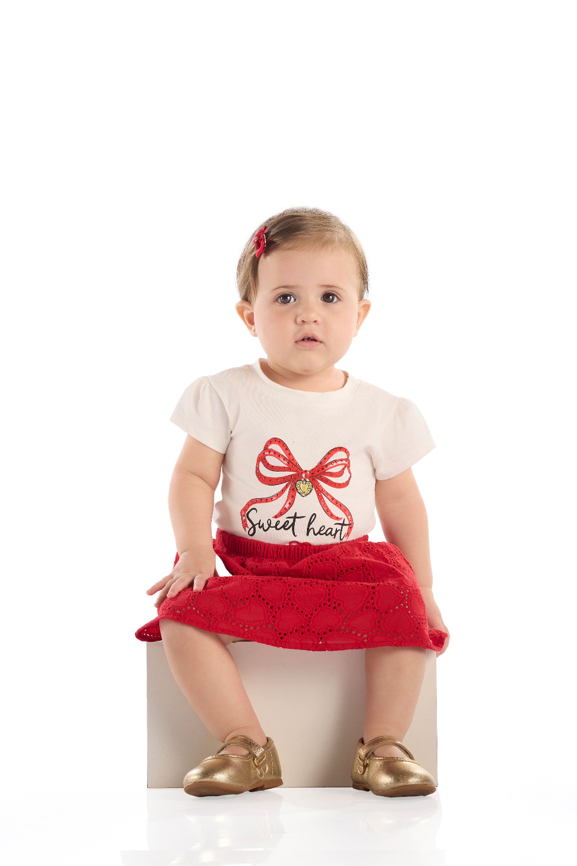 Conjunto Bebê com Blusa Estampada e Saia Laise (Off White) Quimby