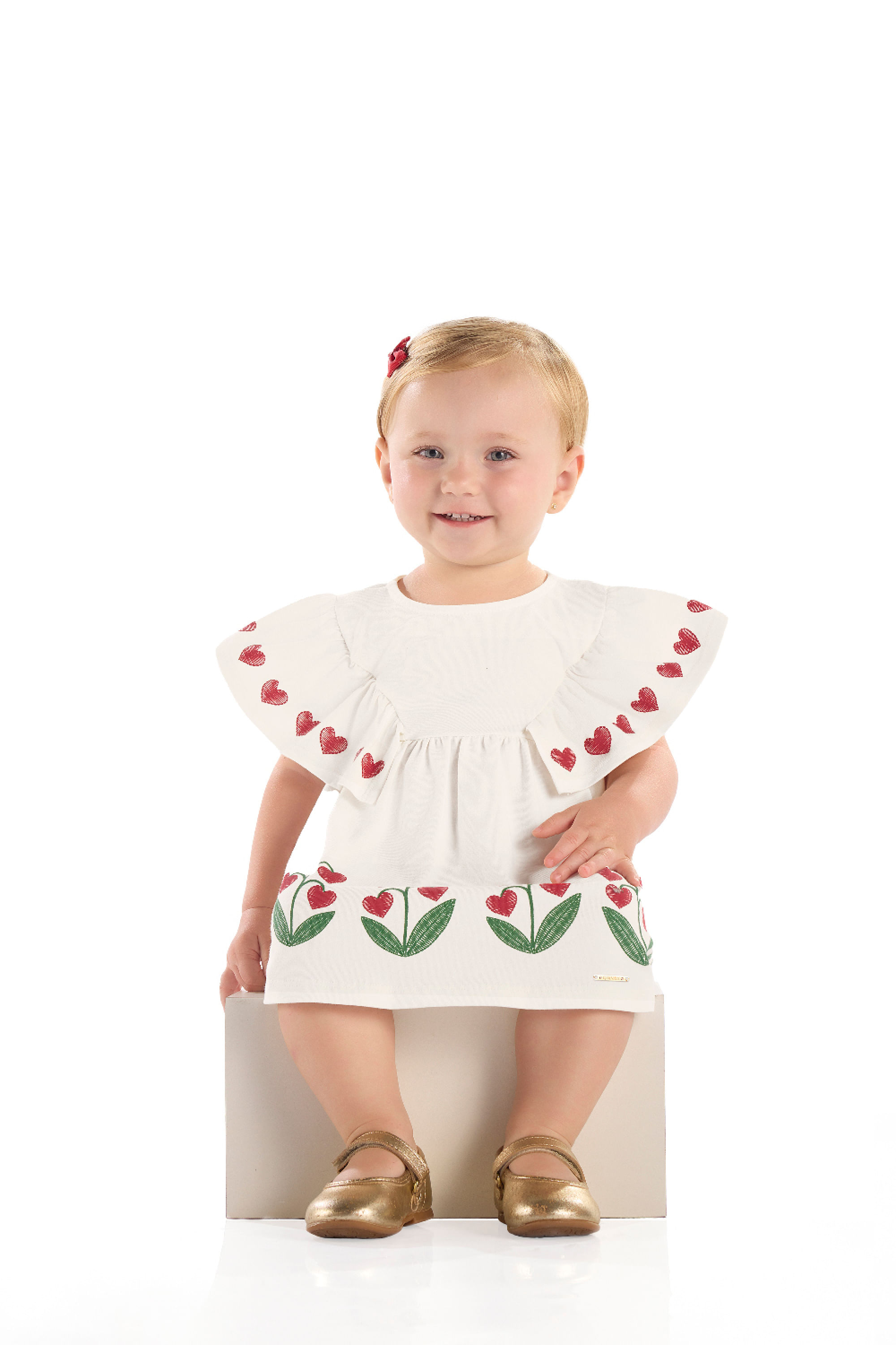 Vestido Cotton Bebê com Babado Franzido (Off White) Quimby