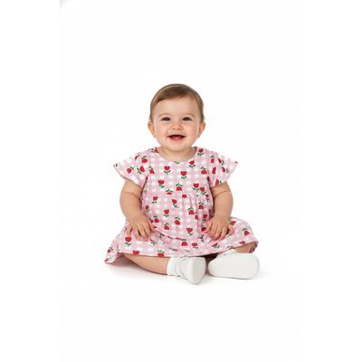 Vestido para Bebê Floral em Cotton (Rosa) Quimby
