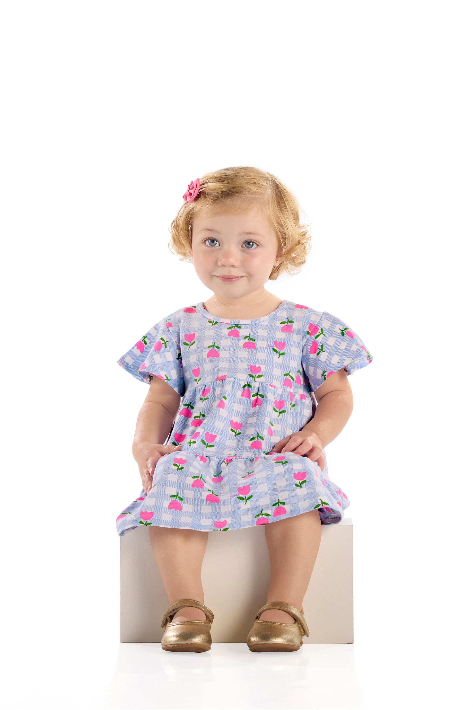 Vestido para Bebê Floral em Cotton (Azul) Quimby