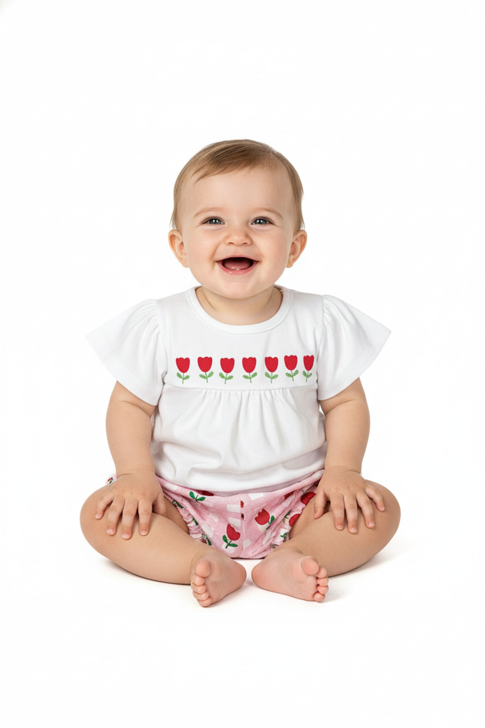 Conjunto para Bebê Blusa Franzida e Short Floral (Branco) Quimby