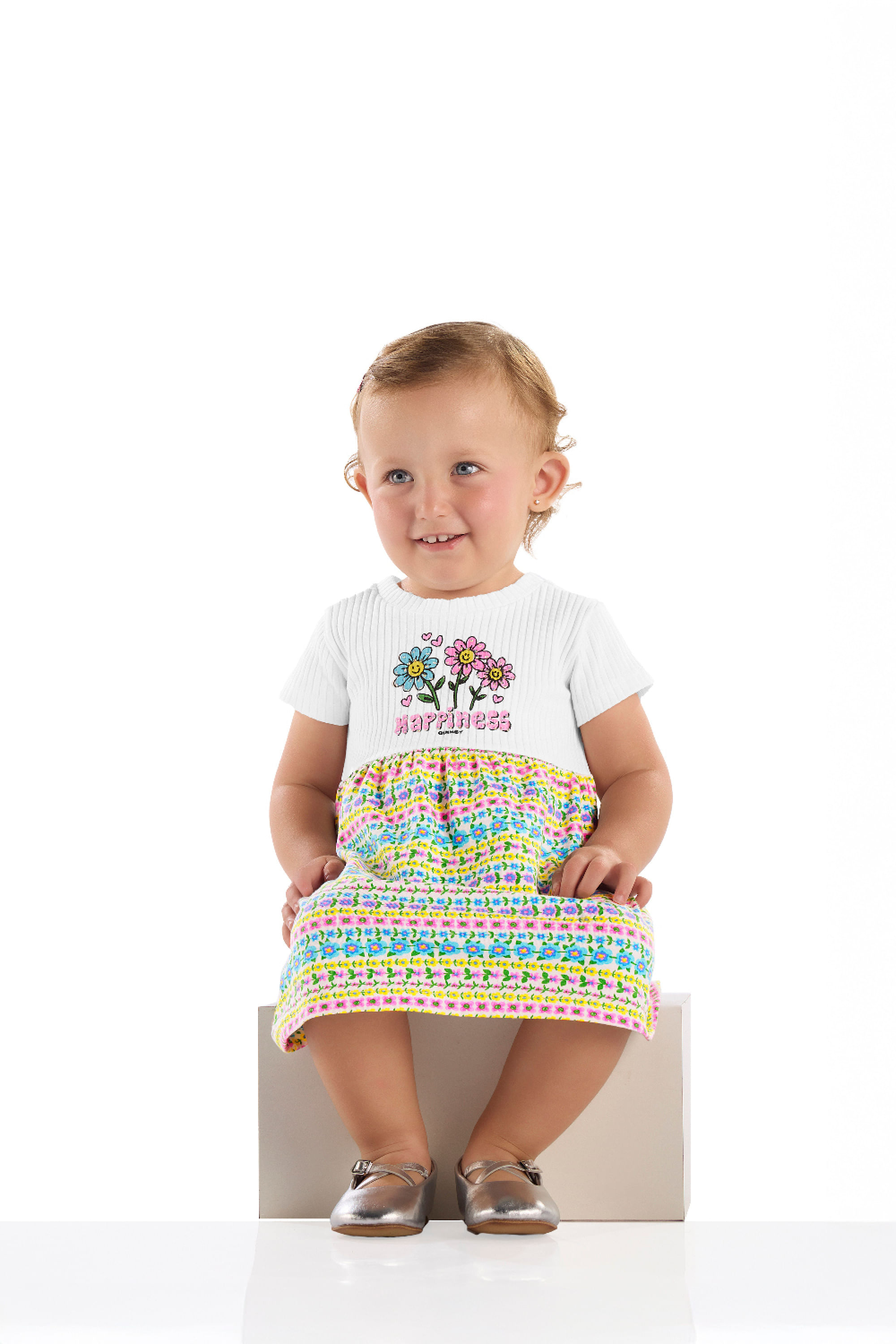 Vestido Flor Feliz para Bebê (Branco) Quimby