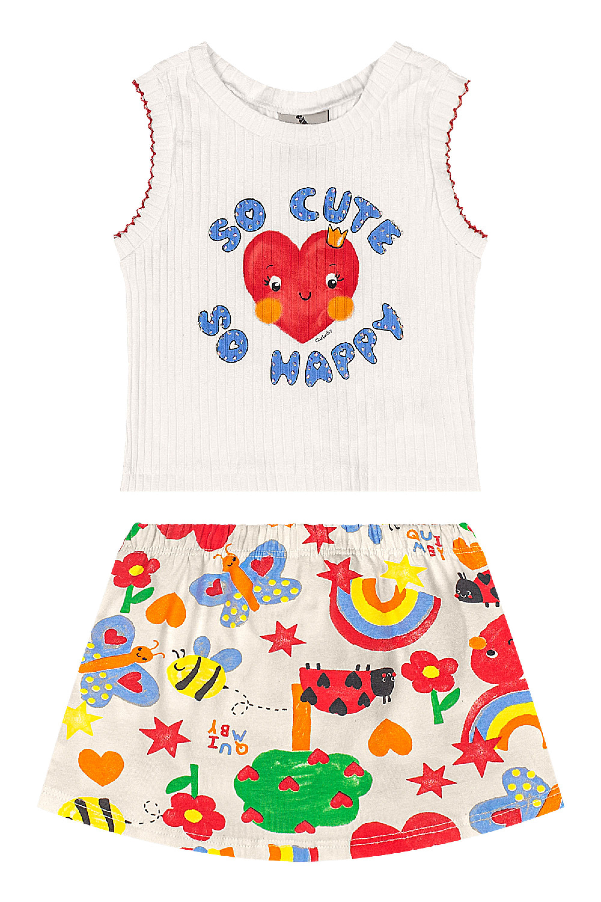 Conjunto para Bebê com Regata e Short-Saia (Off White) Quimby