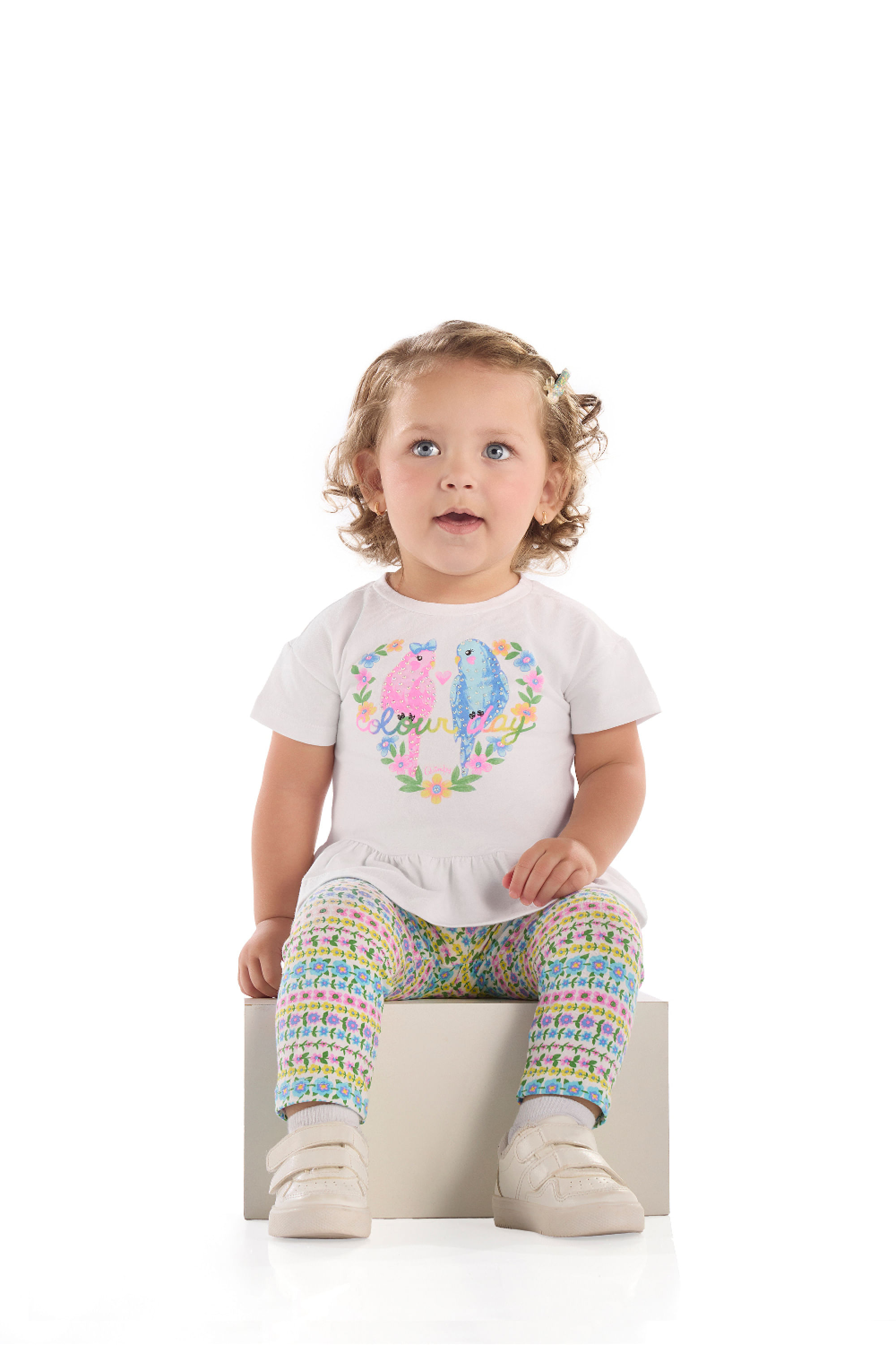 Conjunto Floral com Blusa e Calça Legging para Bebê (Branco) Quimby