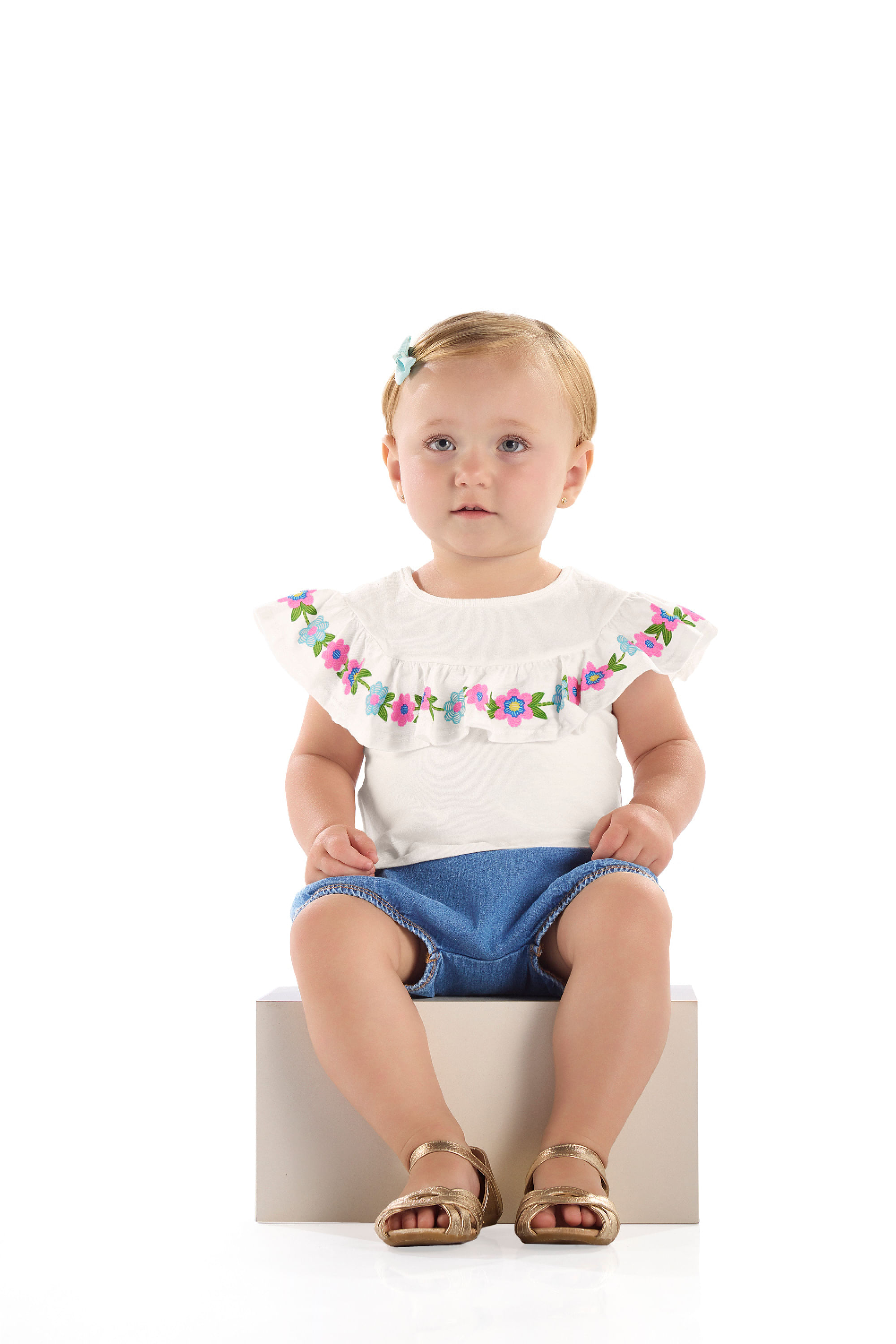 Conjunto para Bebê com Blusa e Calcinha Jeans (Off White) Quimby