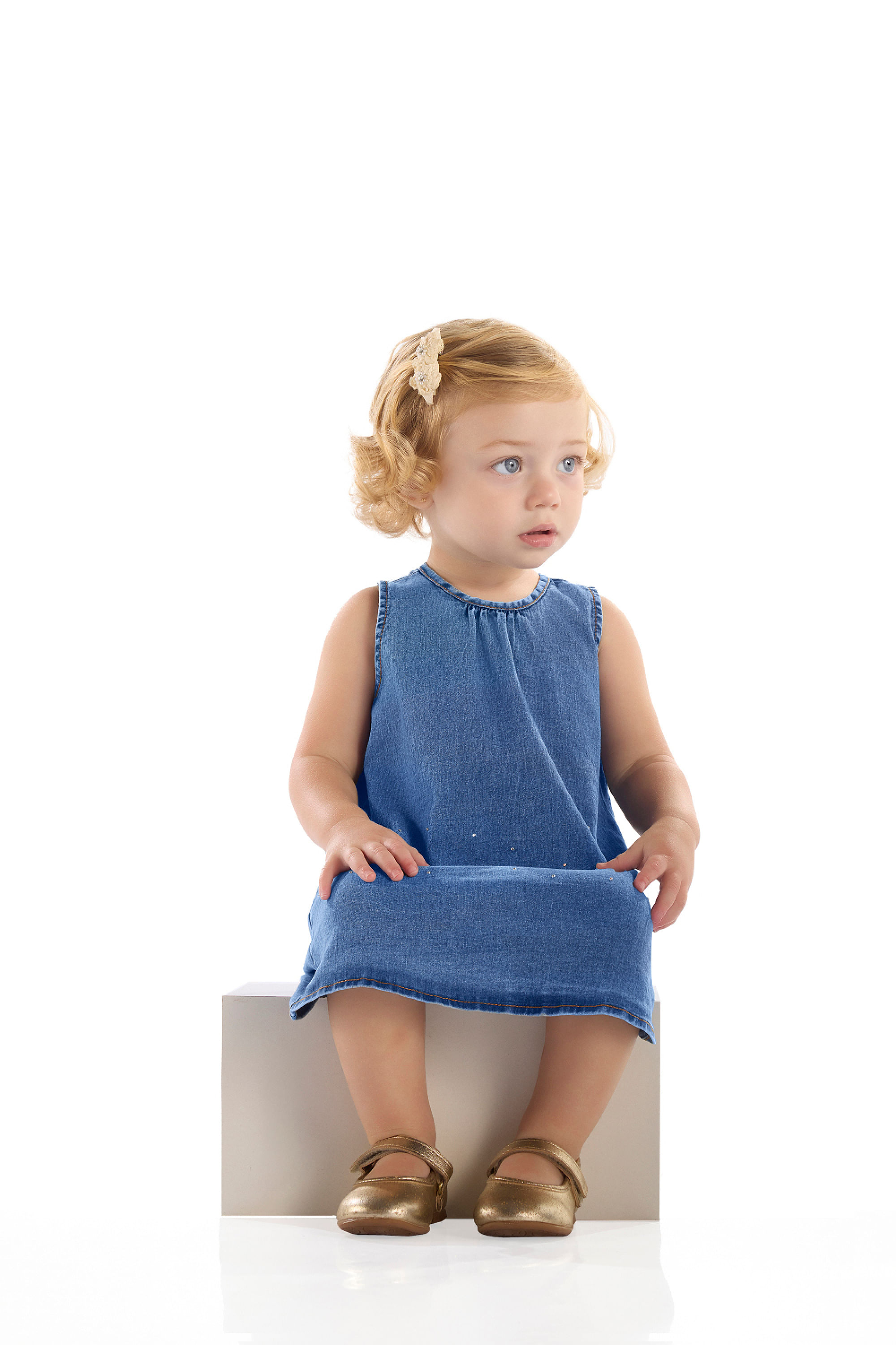 Vestido Jeans com Strass para Bebê (Azul) Quimby