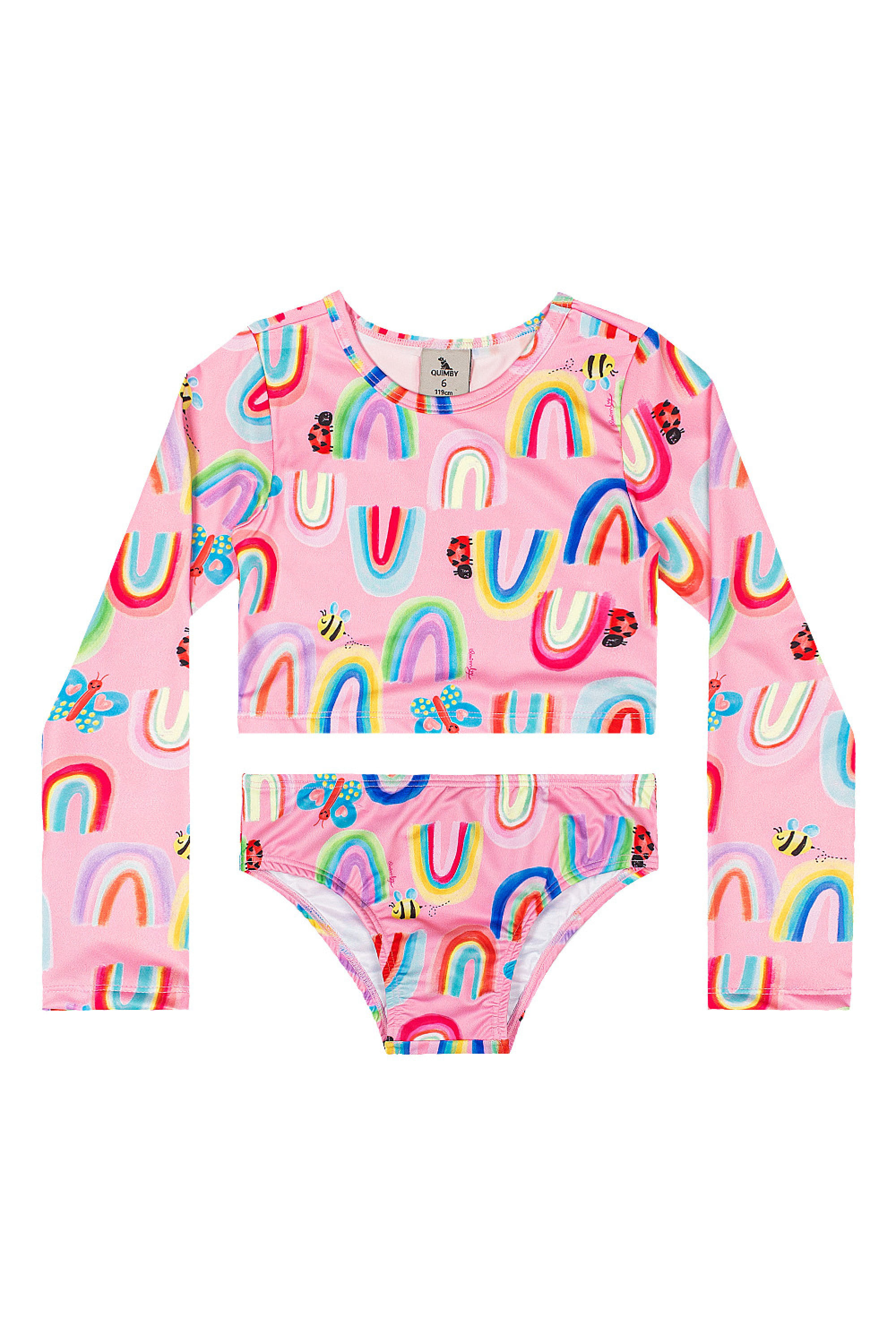 Biquíni Manga Longa Infantil UV DRY (Rosa) Quimby