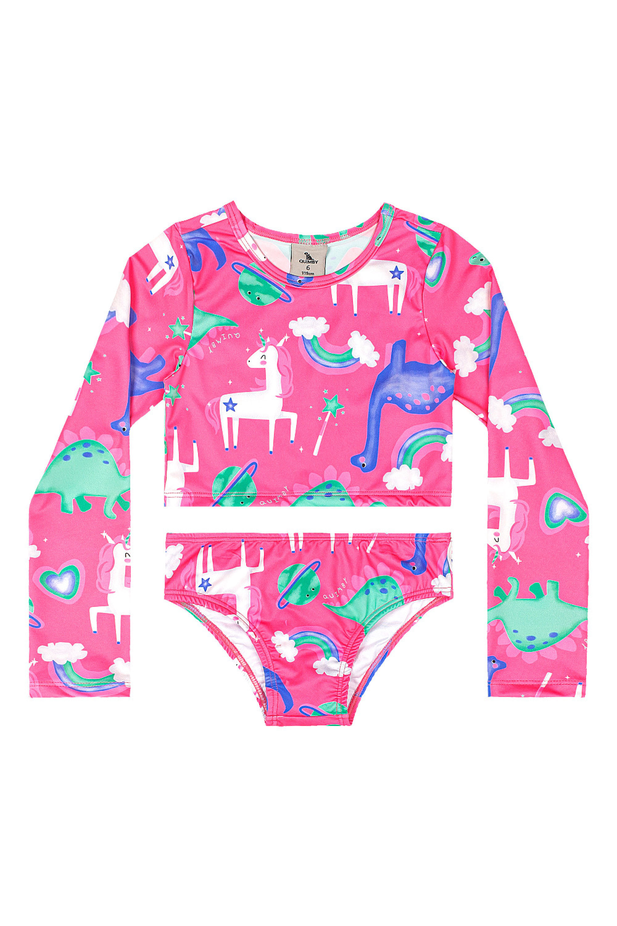 Biquíni Manga Longa Infantil UV DRY (Rosa Pink) Quimby