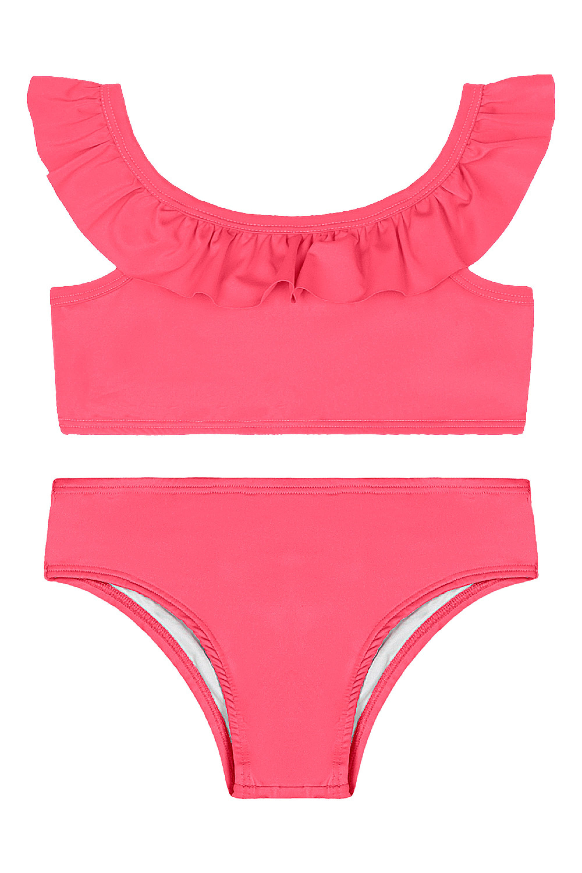 Biquíni Infantil em Malha Lisa UV DRY Forrados (Rosa Pink Neon) Quimby - Imagem 21