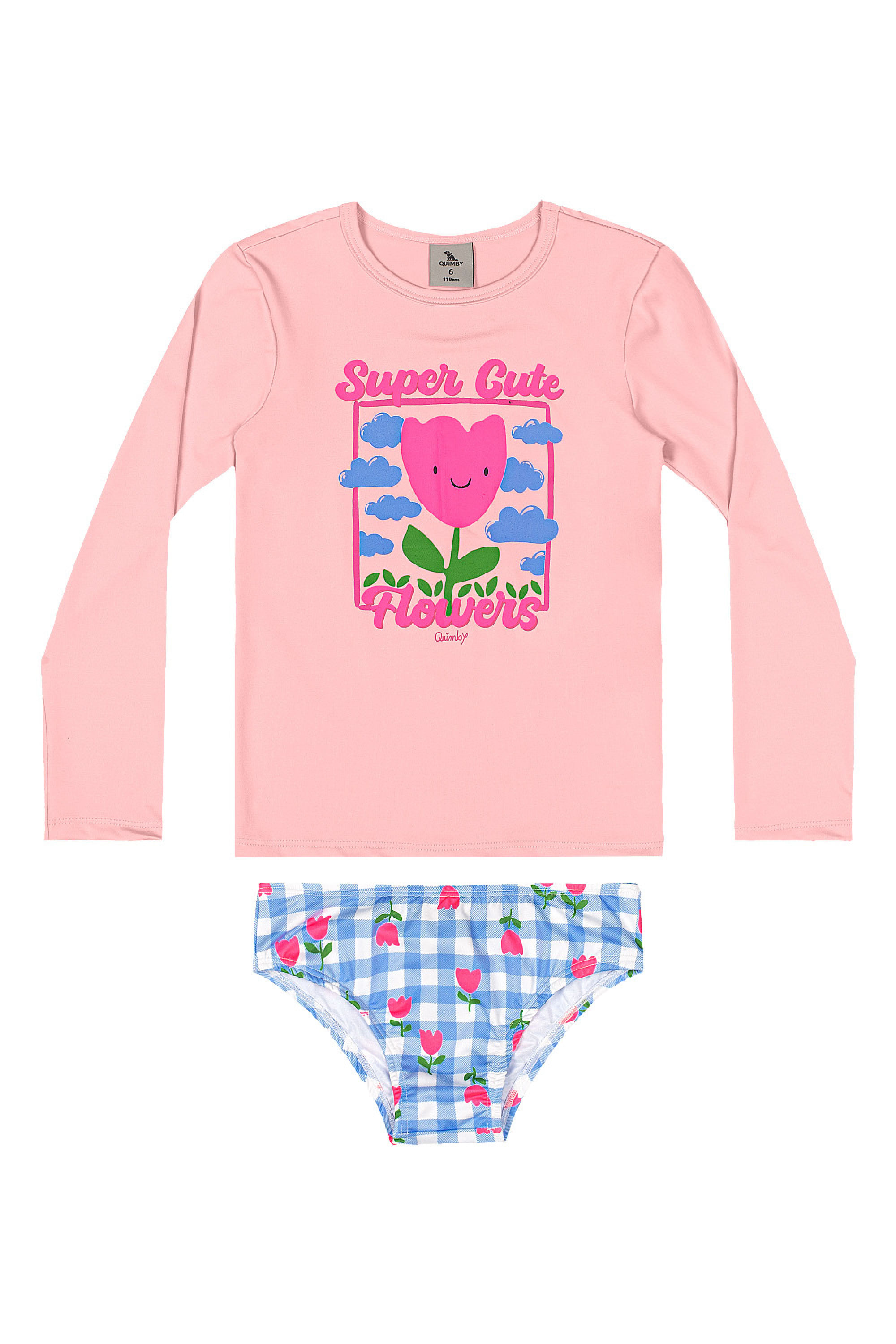 Biquíni com Flores Infantil com Blusa e Calcinha (Rosa) Quimby - Imagem 11