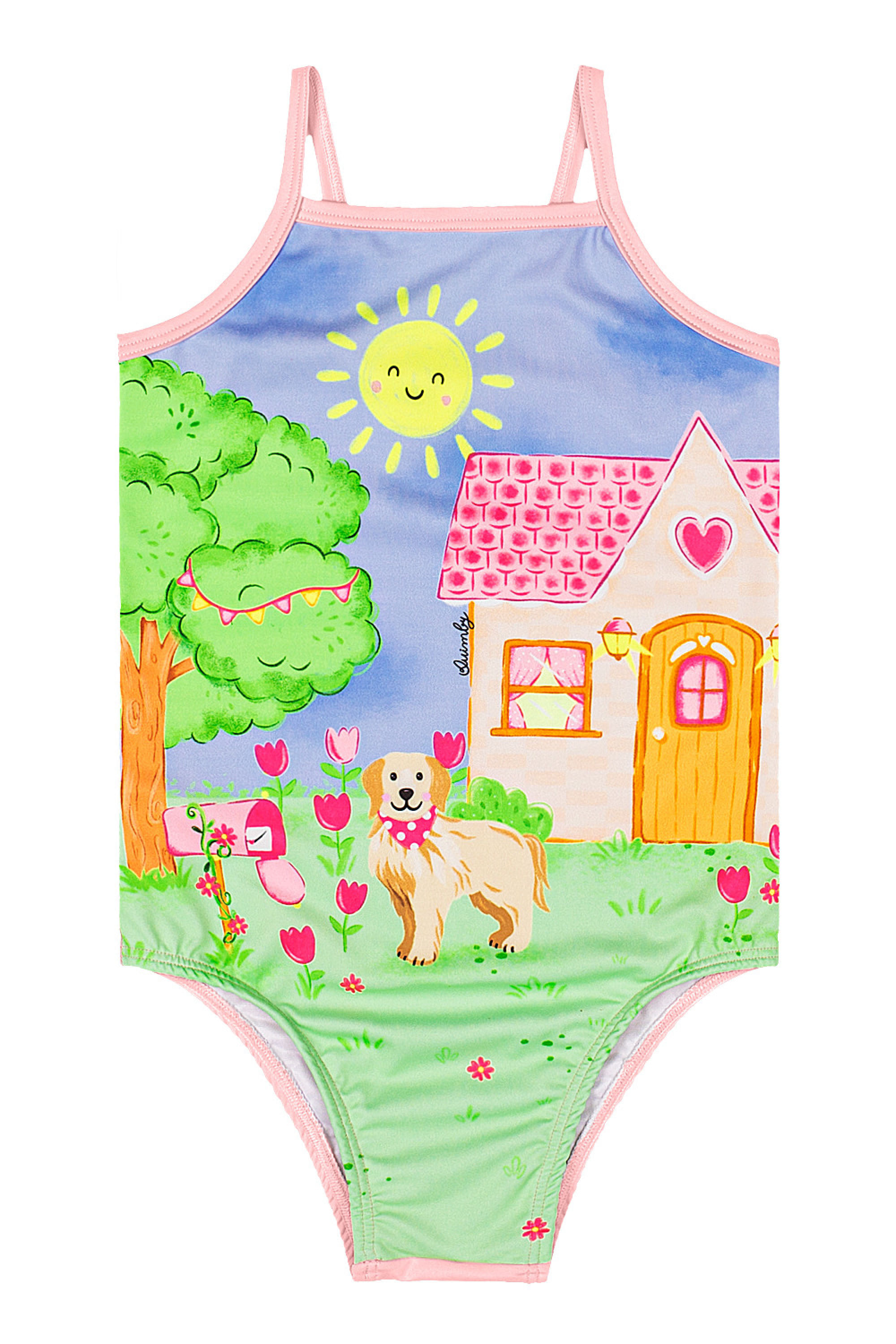 Maiô Infantil Em Malha UV DRY com Forro Em Microfibra (Rosa) Quimby