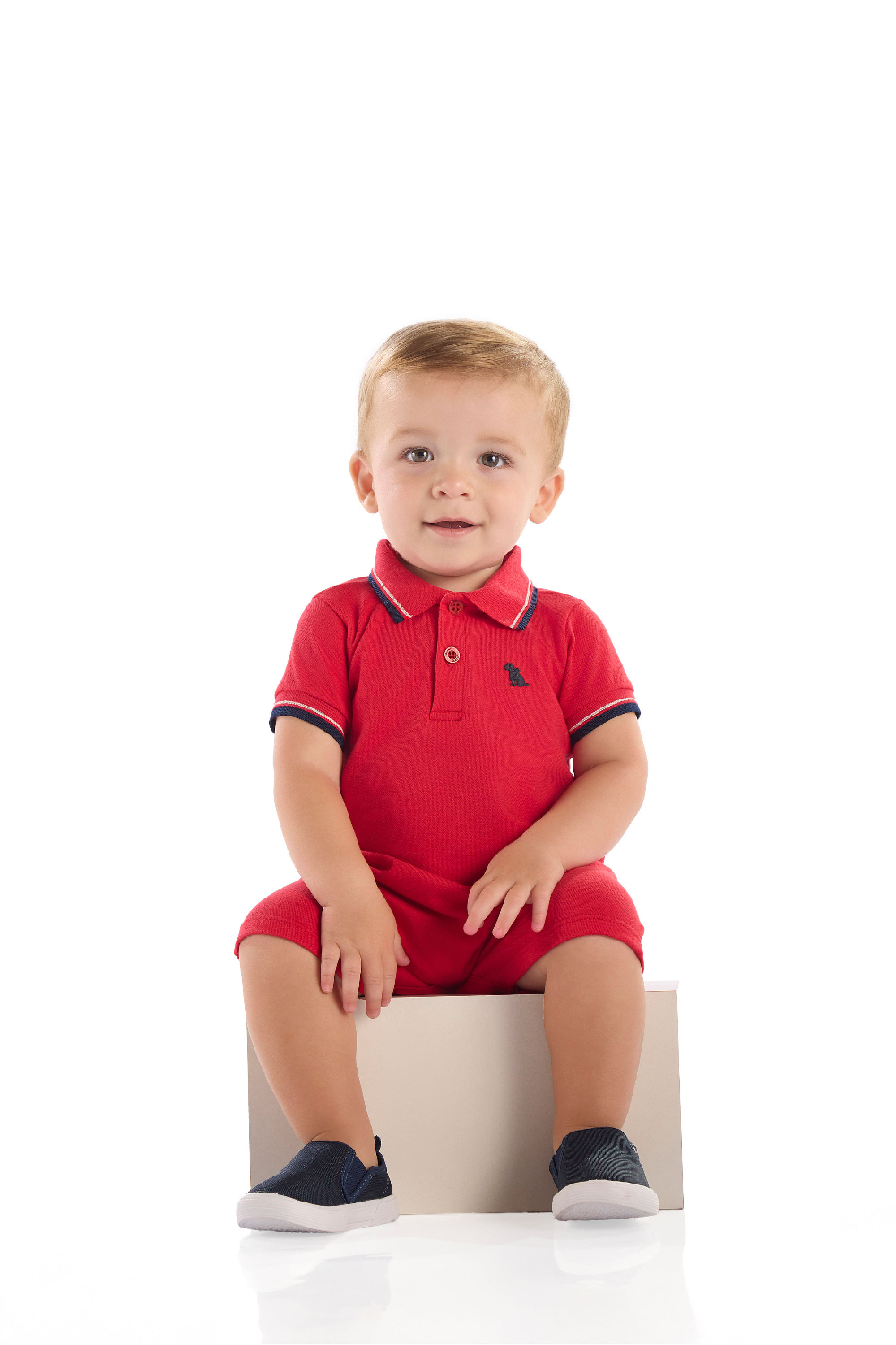 Macaquinho Polo Bebê Menino em Piquet com Elastano (Vermelho) Quimby - Imagem 7