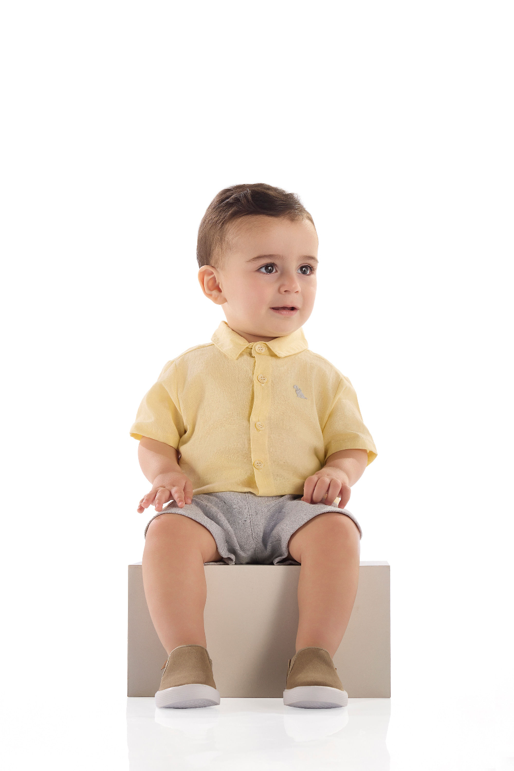 Conjunto Bebê Menino Camisa Algodão e Bermuda Sarjada (Amarelo) Quimby - Imagem 13