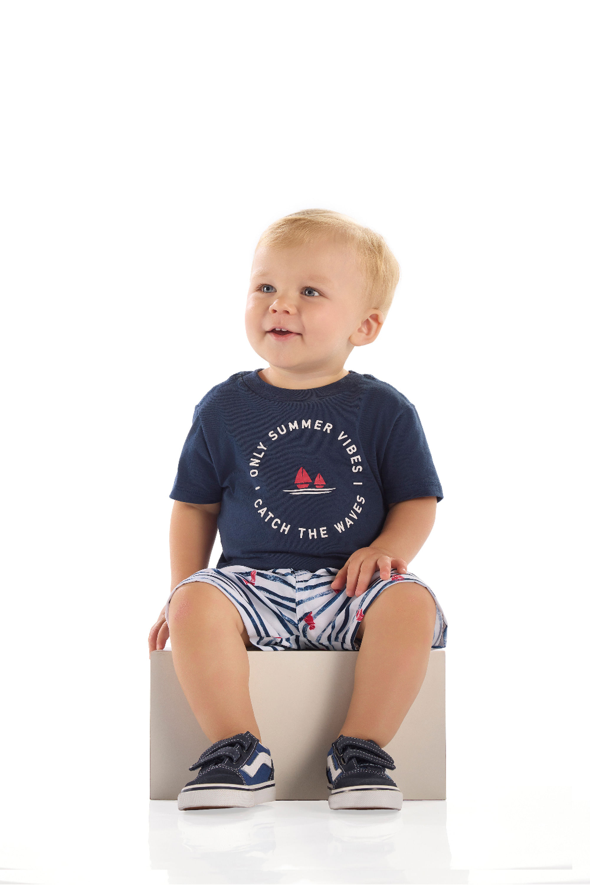 Conjunto Camiseta e Bermuda Microfibra Bebê Menino (Azul Marinho) Quimby