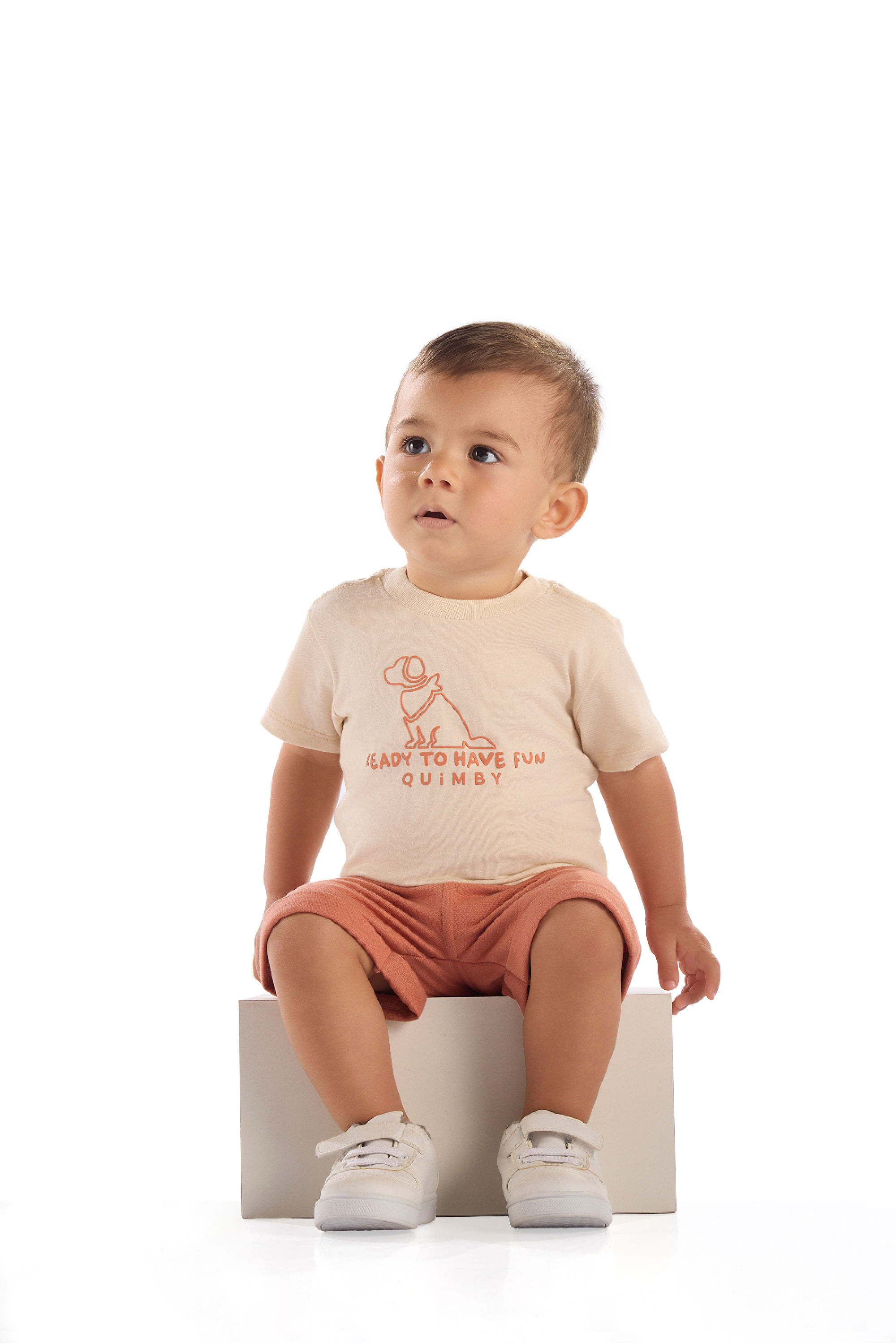 Conjunto Bebê Menino com Camiseta Estampada e Bermuda Moletom (Bege) Quimby - Imagem 31