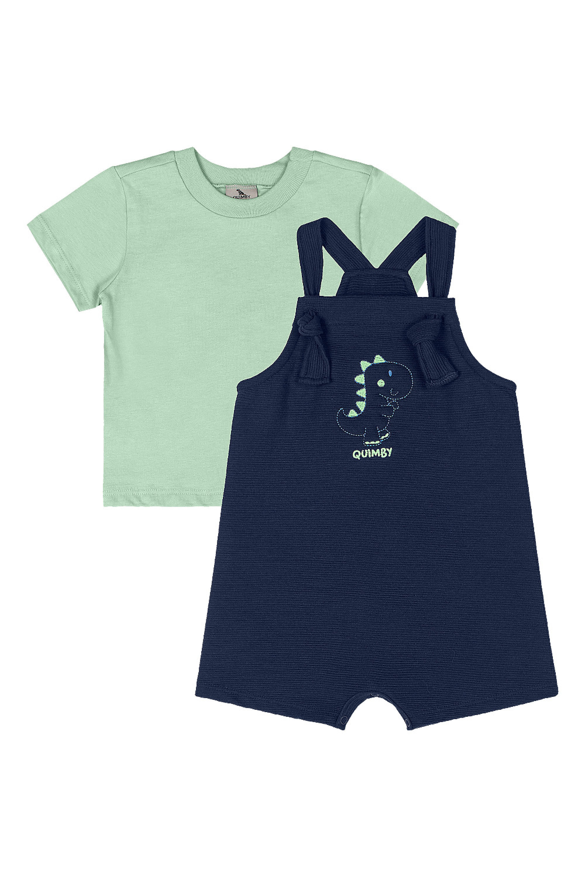 Conjunto Bebê Menino Camiseta e Jardineira Listrada (Verde) Quimby