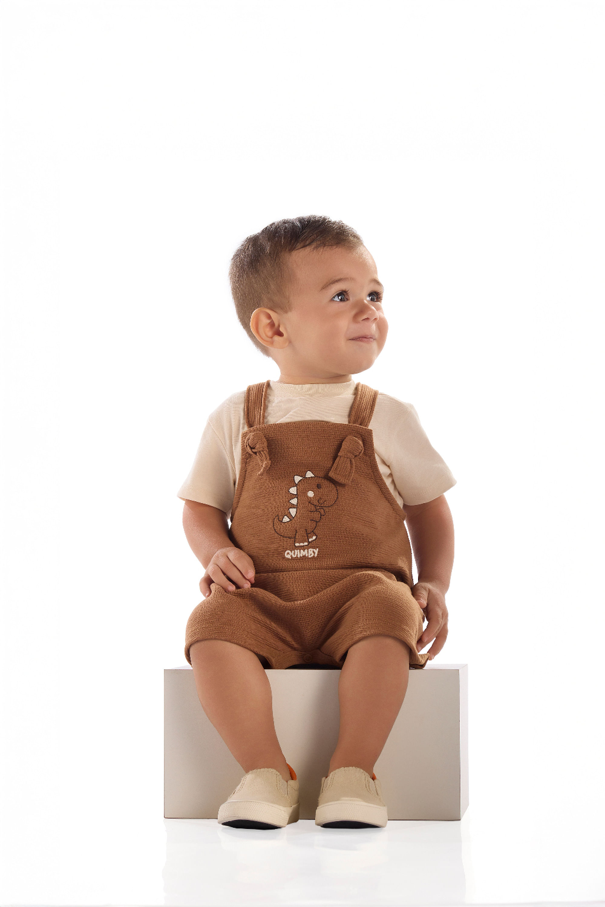 Conjunto Bebê Menino Camiseta e Jardineira Listrada (Bege) Quimby